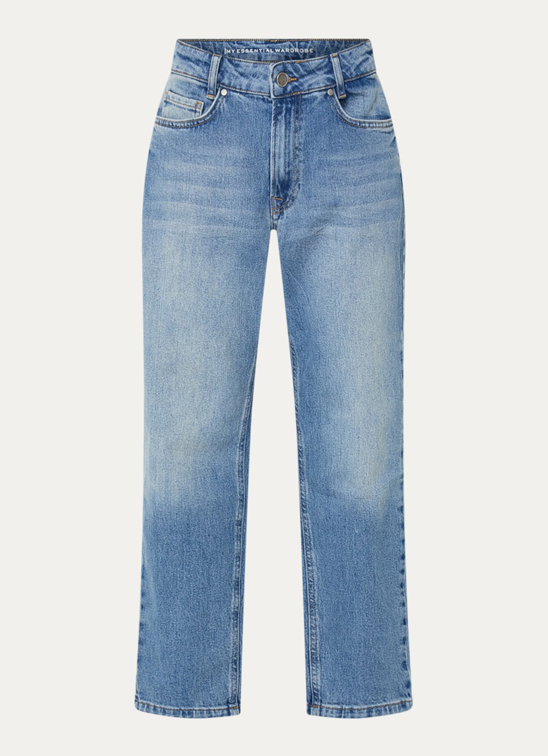My Essential Wardrobe 34 high waist cropped mom jeans met medium wassing - voorkant 4 indigo