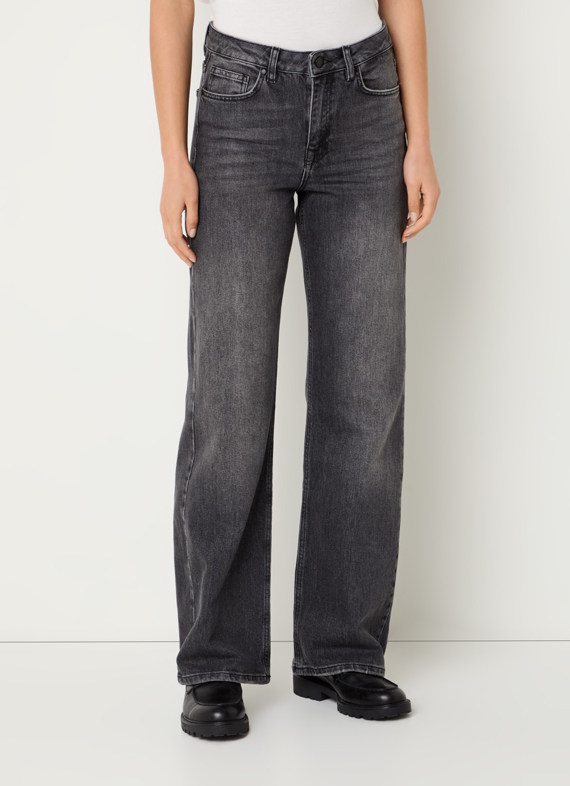 My Essential Wardrobe 35 The Louis high waist wide leg jeans met steekzakken - detail 4 donkergrijs