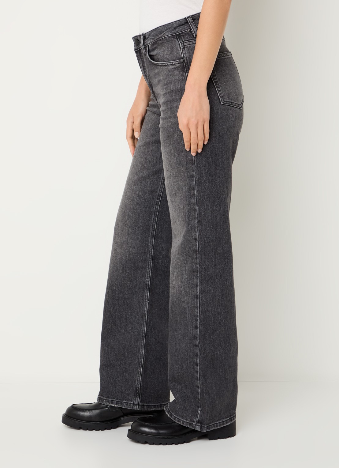 My Essential Wardrobe 35 The Louis high waist wide leg jeans met steekzakken - detail 5 donkergrijs