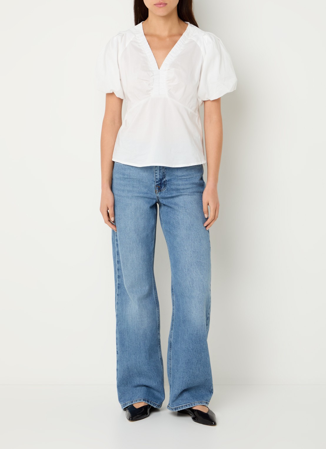 My Essential Wardrobe 35 The Louis high waist wide leg jeans met steekzakken - voorkant 5 blauw