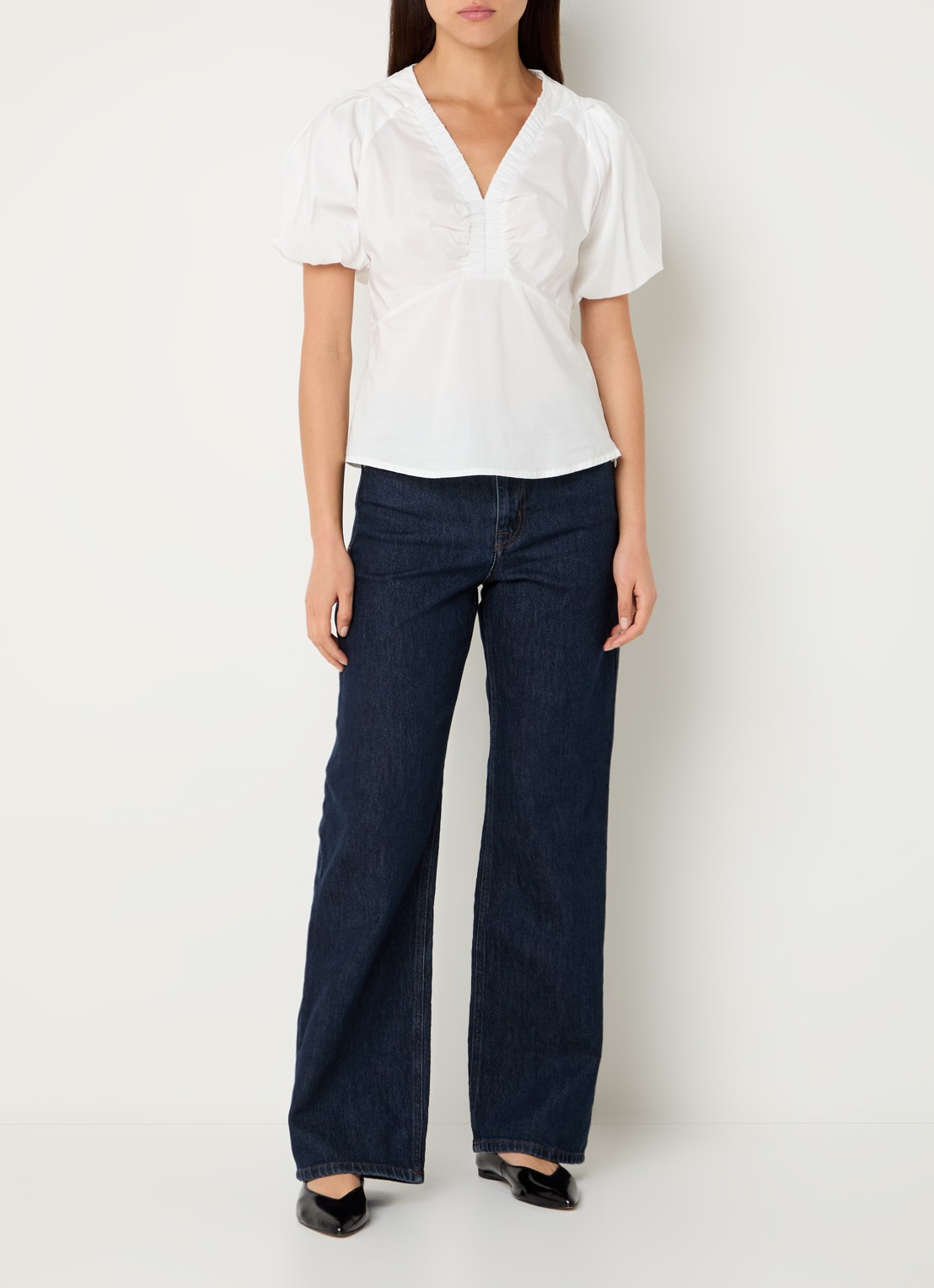 My Essential Wardrobe 35 The Louis high waist wide leg jeans met steekzakken - voorkant 3 donkerblauw