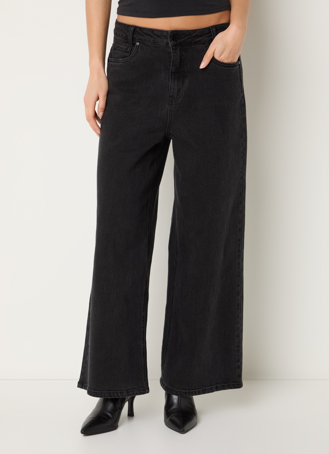 My Essential Wardrobe Alma low waist wide leg jeans met gekleurde wassing - detail 2 donkergrijs