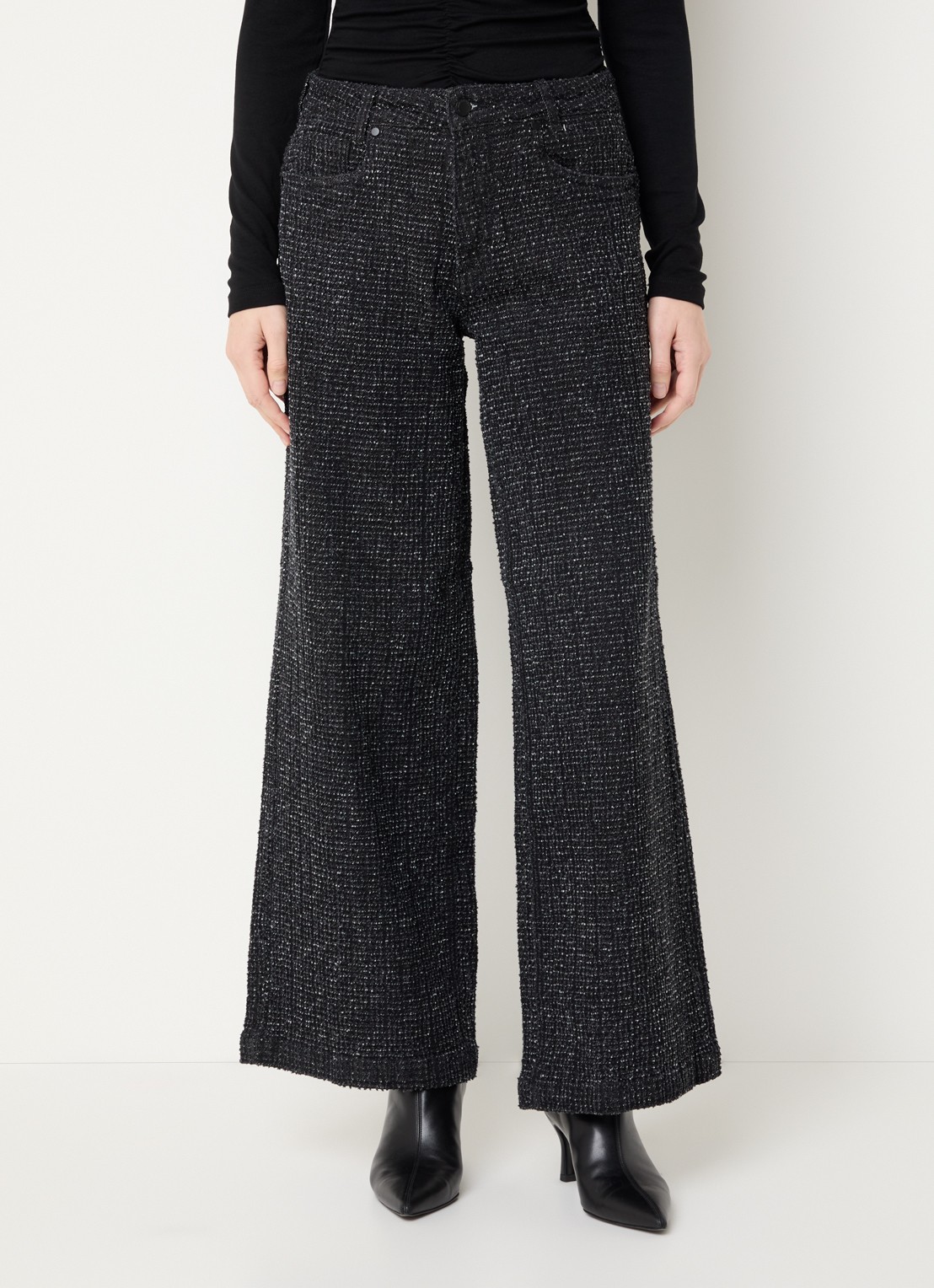 My Essential Wardrobe Amber high waist flared fit broek met structuur - detail 4 zwart