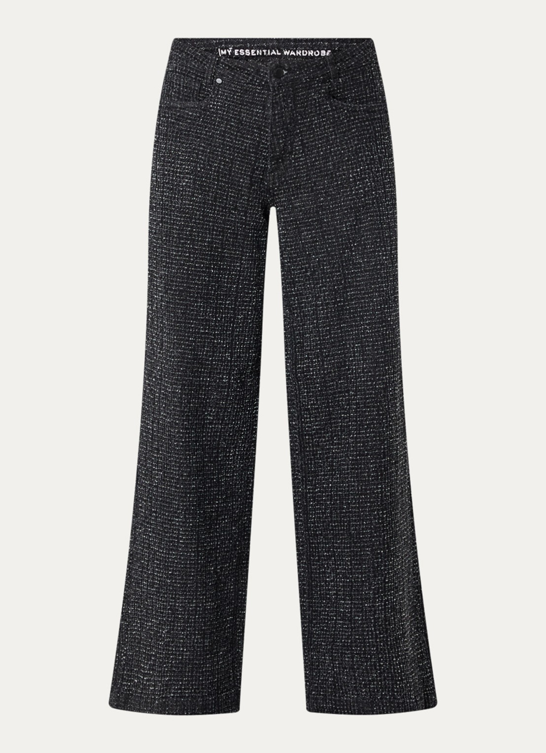 My Essential Wardrobe Amber high waist flared fit broek met structuur - voorkant 2 zwart