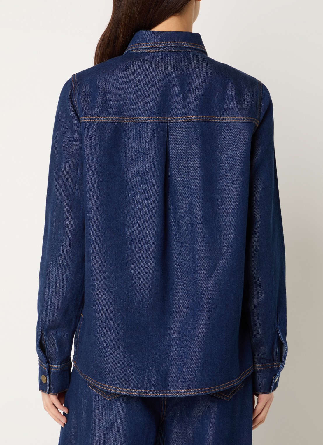 My Essential Wardrobe Ann blouse van denim met borstzakken - achterkant 3 indigo
