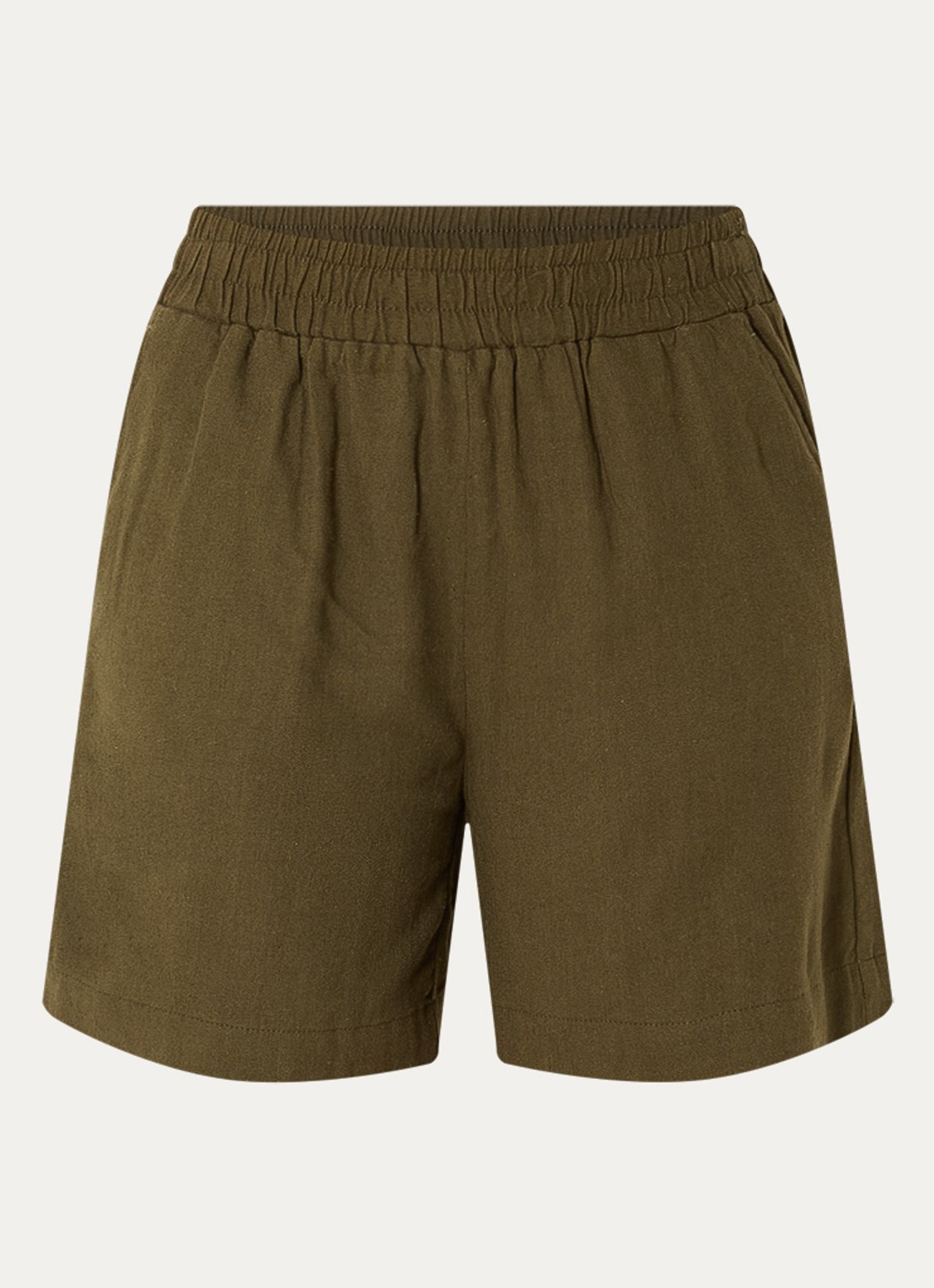 My Essential Wardrobe Dia high waist wide fit korte broek in linnenblend - voorkant 3 bronsgroen