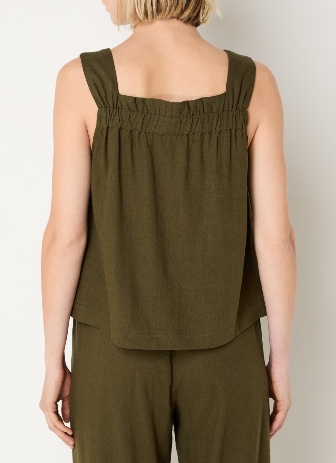 My Essential Wardrobe Dias mouwloze top in linnenblend - achterkant 4 bronsgroen
