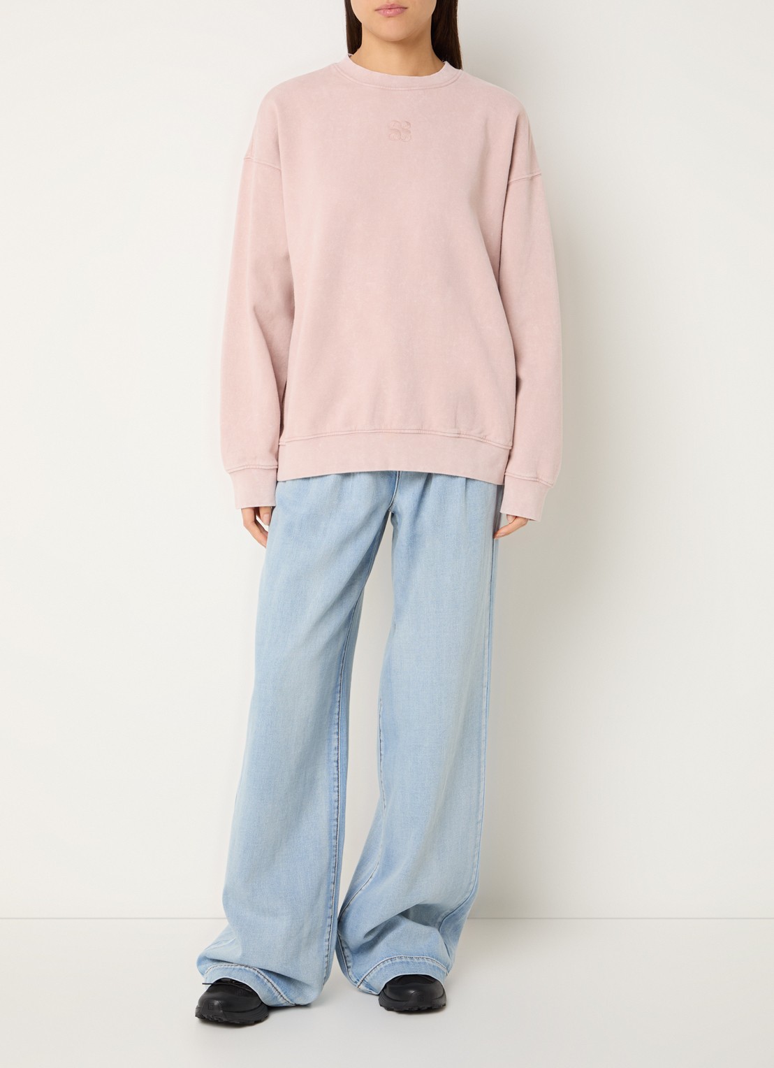 My Essential Wardrobe Diego sweater met logoborduring - voorkant 2 oudroze