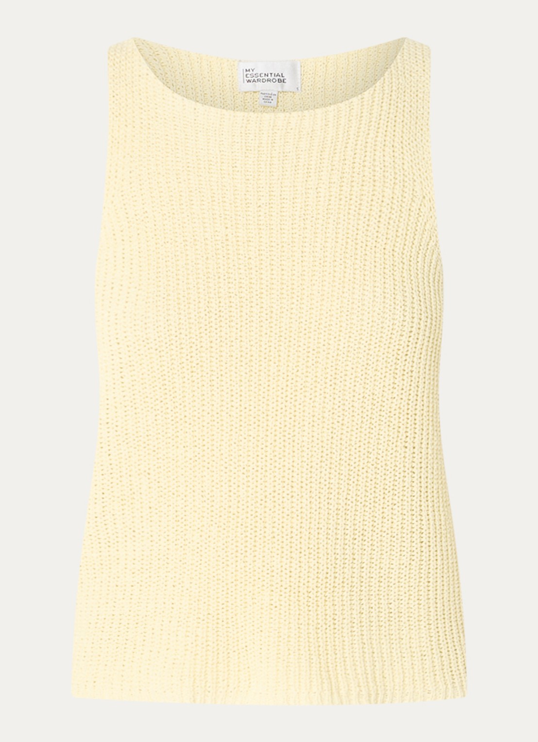My Essential Wardrobe Diva grofgebreide tanktop in linnenblend - voorkant 2 lichtgeel