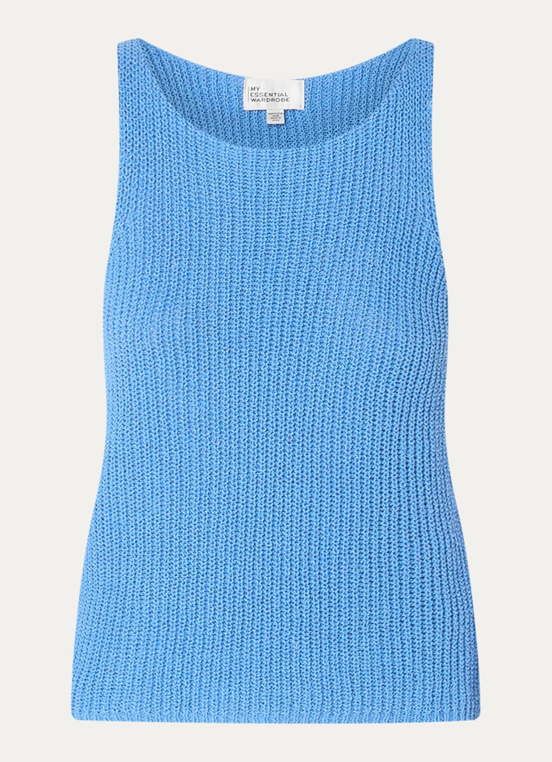 My Essential Wardrobe Diva grofgebreide tanktop in linnenblend - voorkant 2 blauw