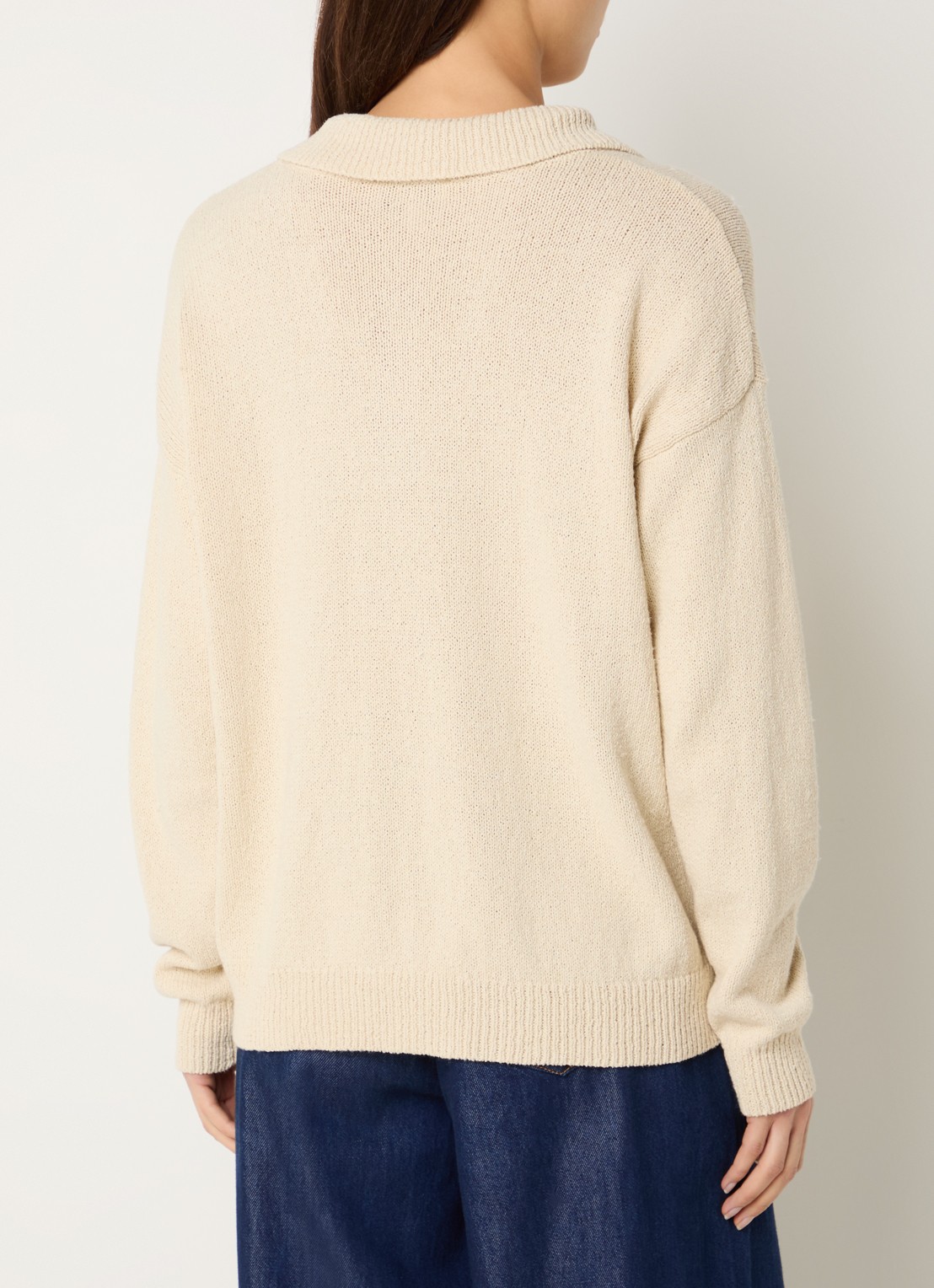 My Essential Wardrobe Diva grofgebreide trui in linnenblend met polokraag - achterkant beige