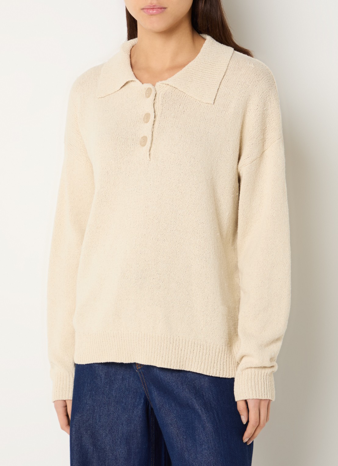My Essential Wardrobe Diva grofgebreide trui in linnenblend met polokraag - detail 4 beige