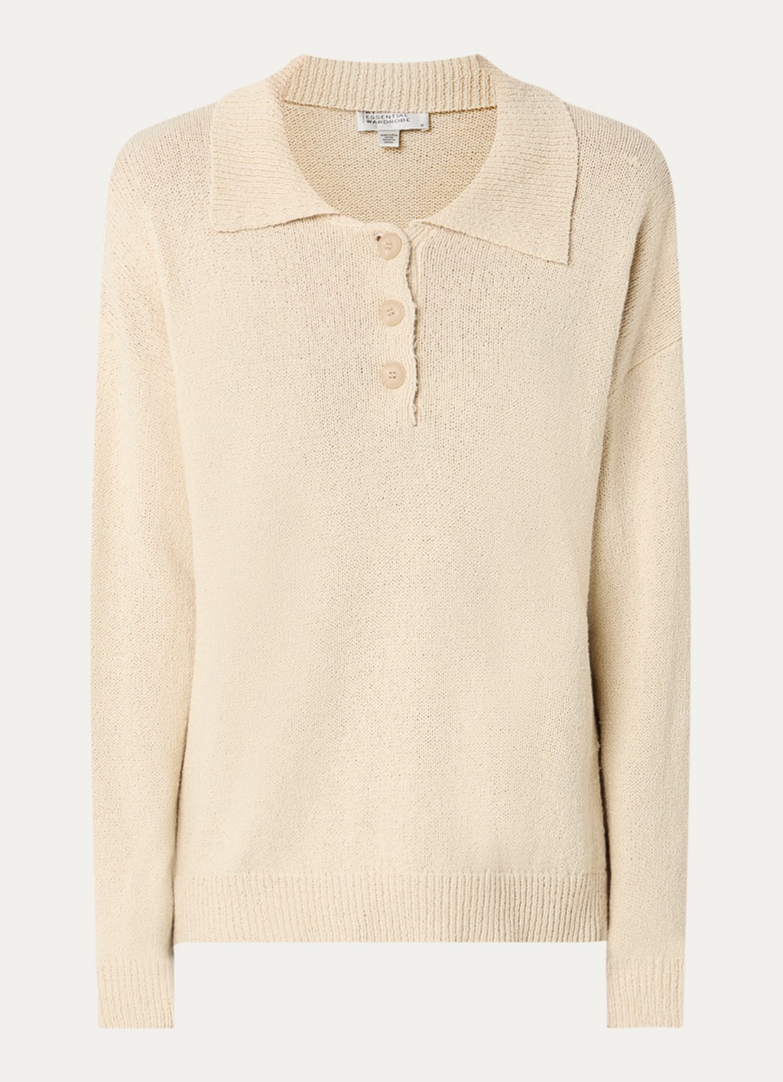 My Essential Wardrobe Diva grofgebreide trui in linnenblend met polokraag - voorkant 2 beige