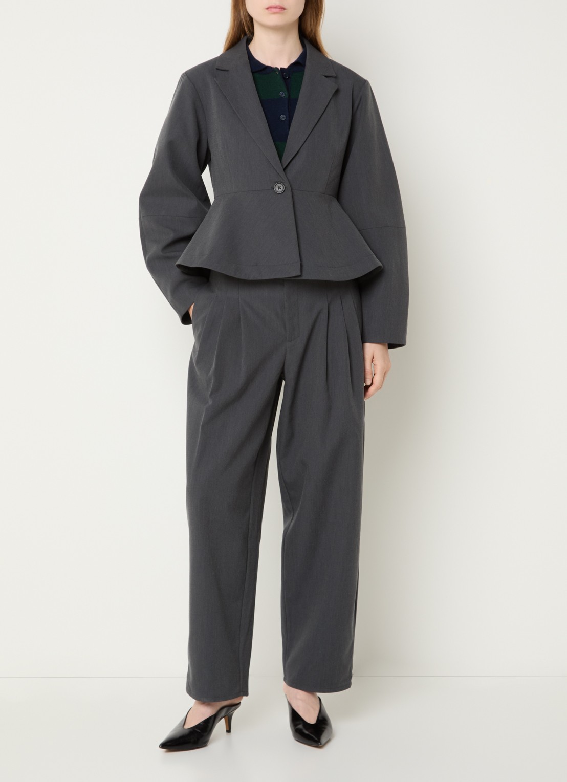 My Essential Wardrobe Evie blazer  - voorkant 3 donkergrijs