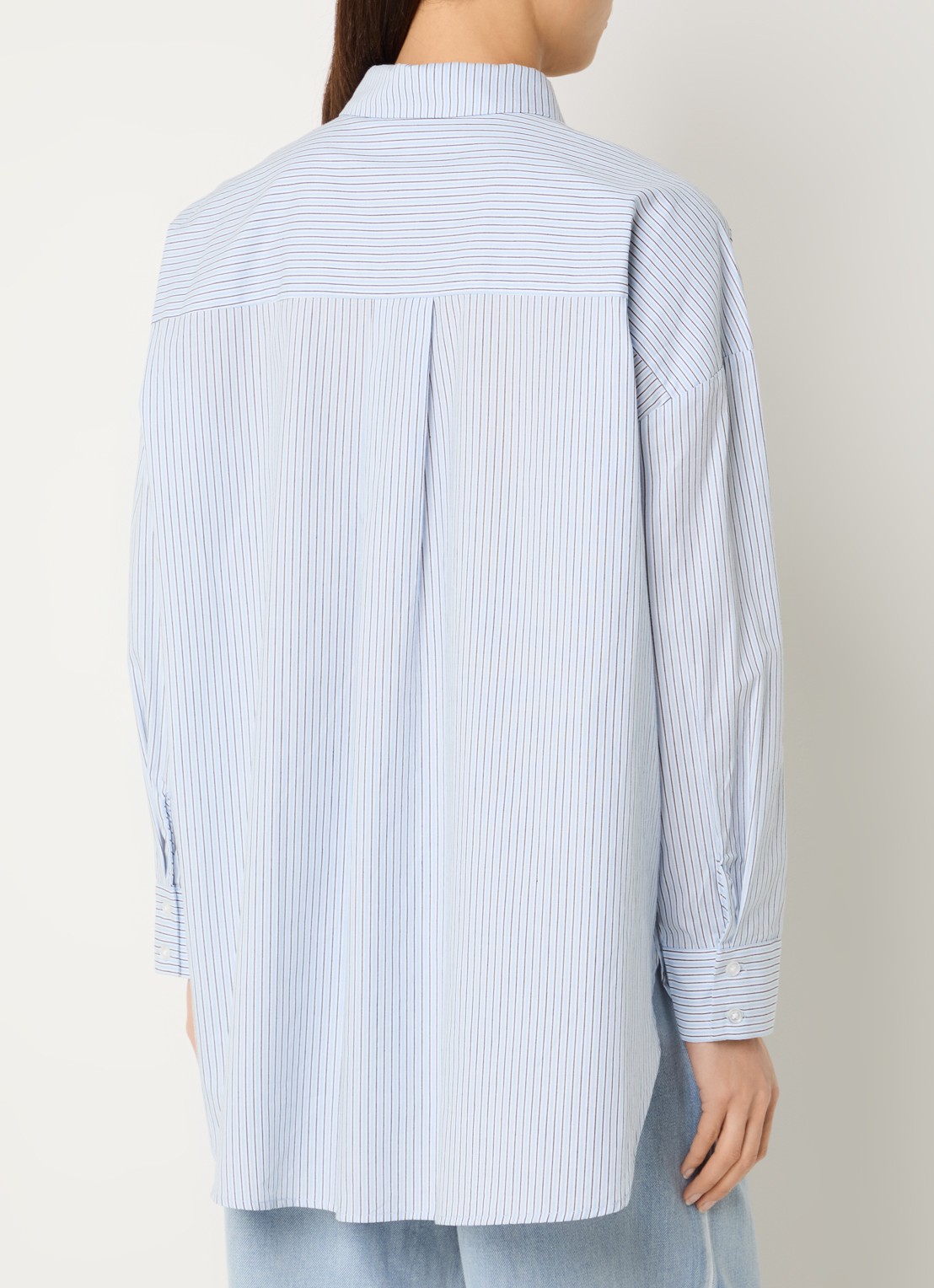 My Essential Wardrobe Feline blouse met streepprint en borstzak - achterkant lichtblauw