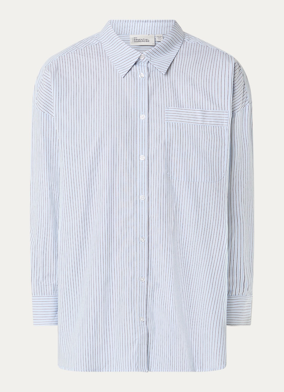 My Essential Wardrobe Feline blouse met streepprint en borstzak - voorkant 2 lichtblauw