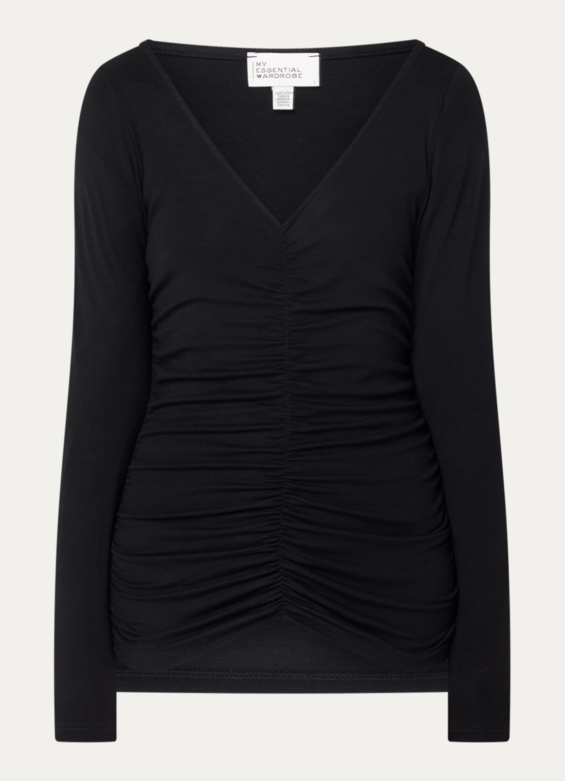 My Essential Wardrobe Giggo top met plooidetail - voorkant zwart