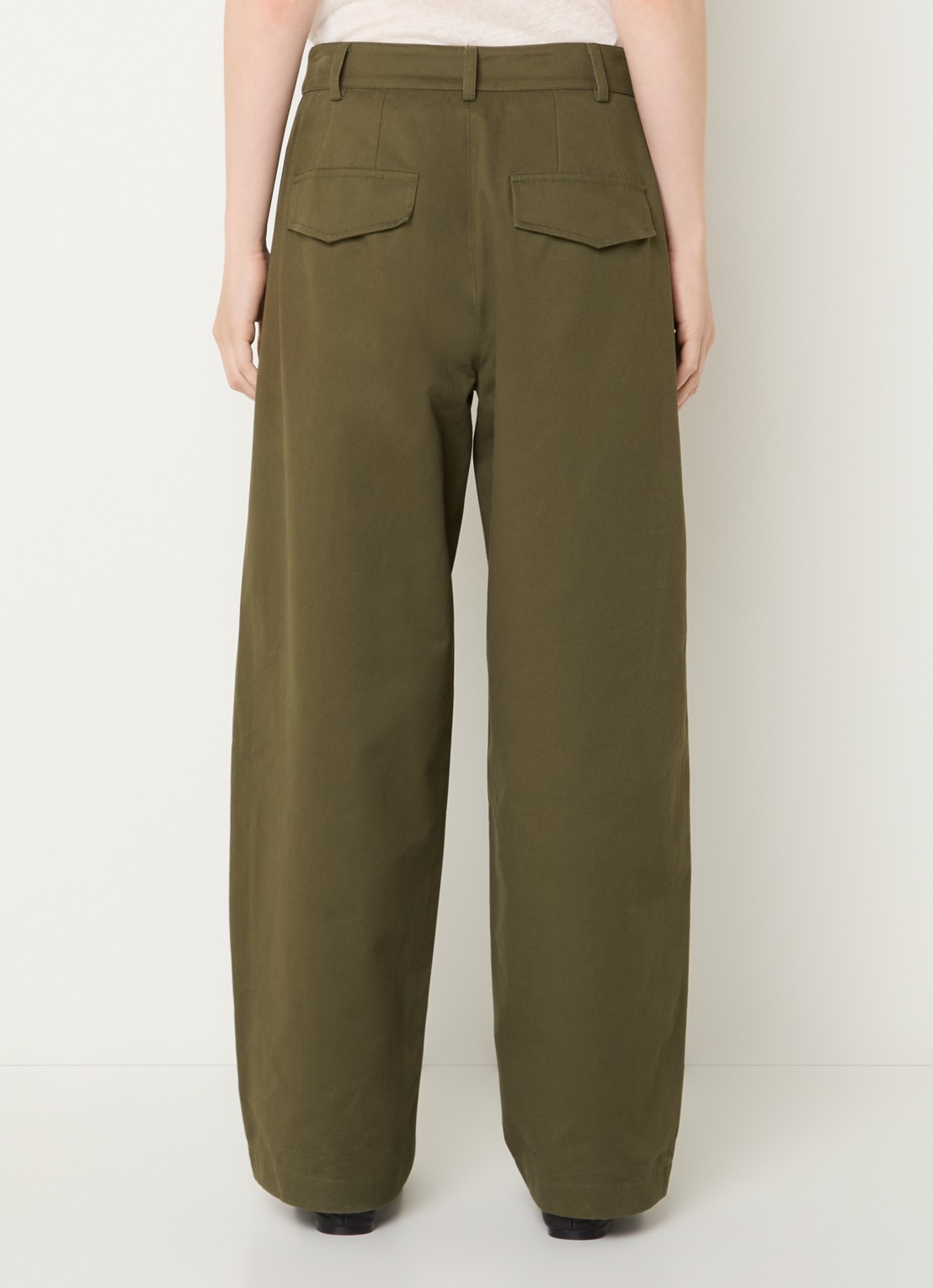 My Essential Wardrobe Gisva high waist loose fit broek met steekzakken - achterkant olijfgroen