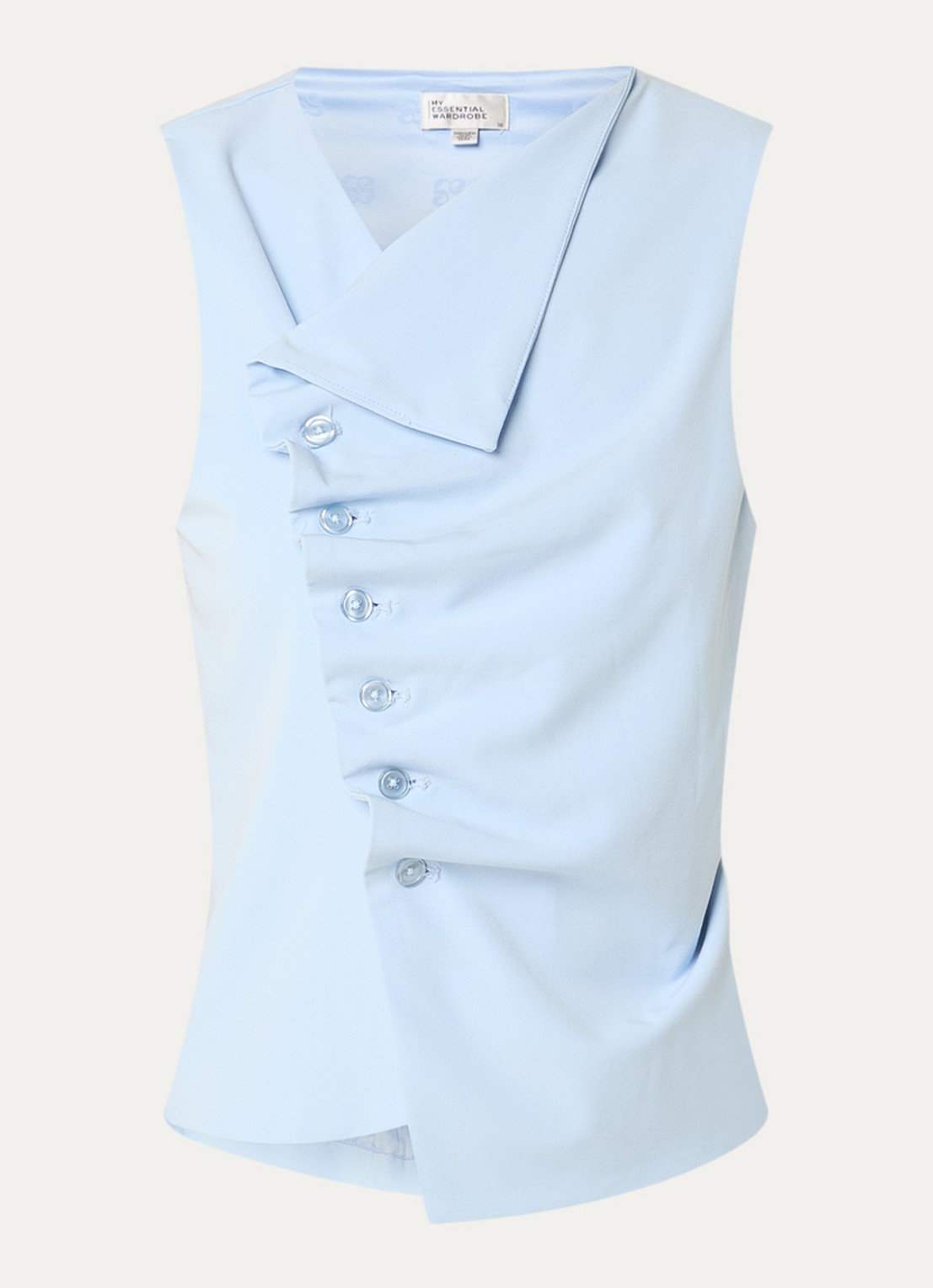 My Essential Wardrobe Hace gilet met asymmetrische hals en plooidetail - voorkant lichtblauw