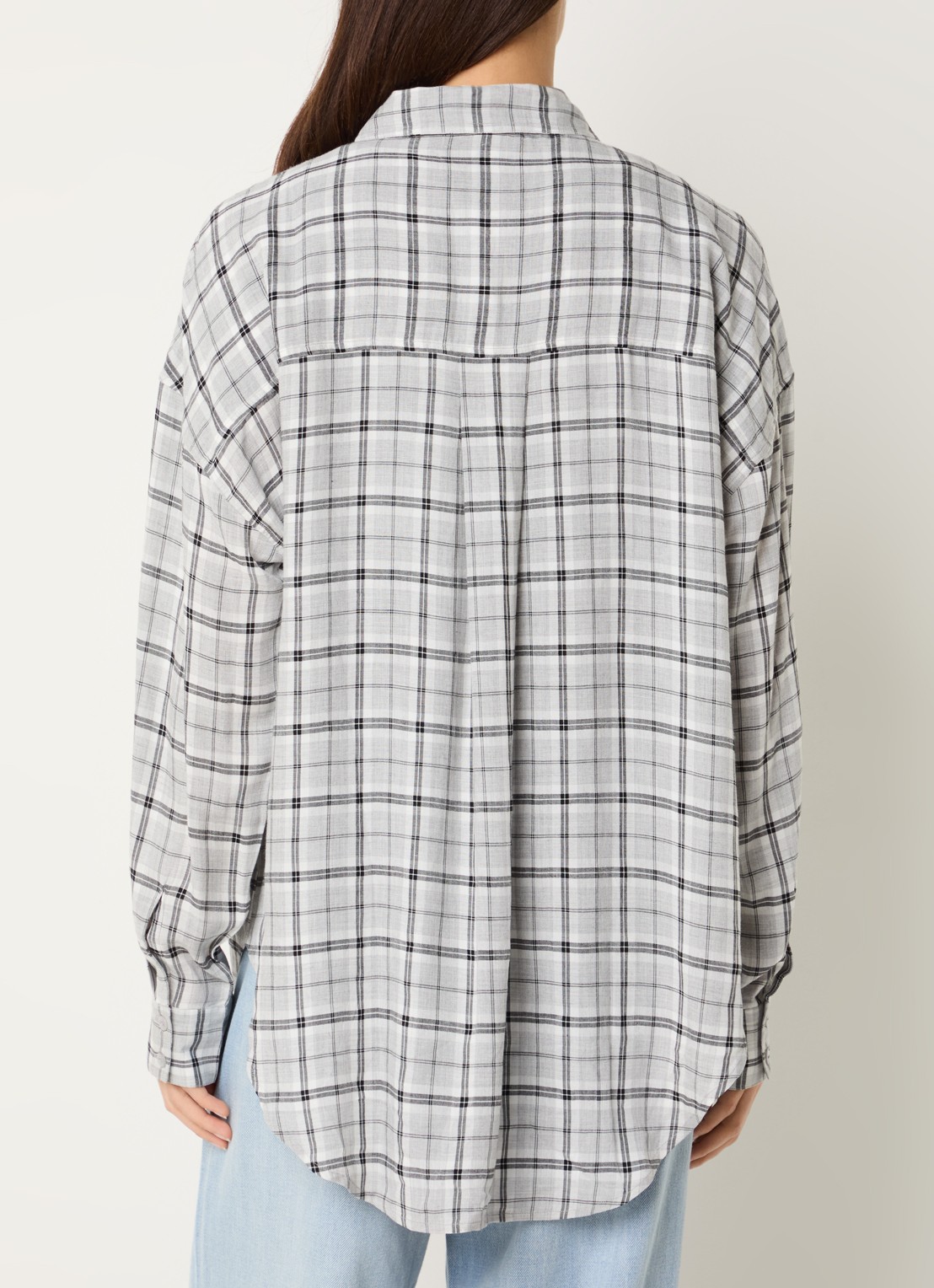 My Essential Wardrobe Iris blouse met ruitdessin - achterkant 4 lichtgrijs
