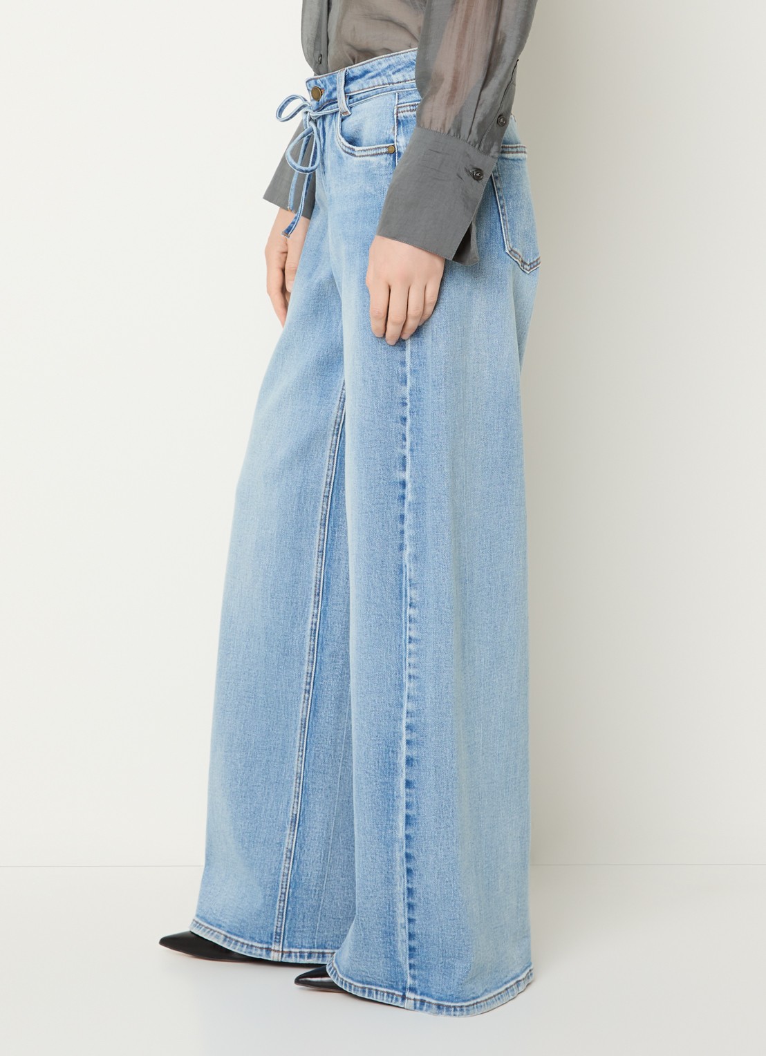 My Essential Wardrobe Karo 144 high waist wide leg jeans met lichte wassing - detail 5 indigo