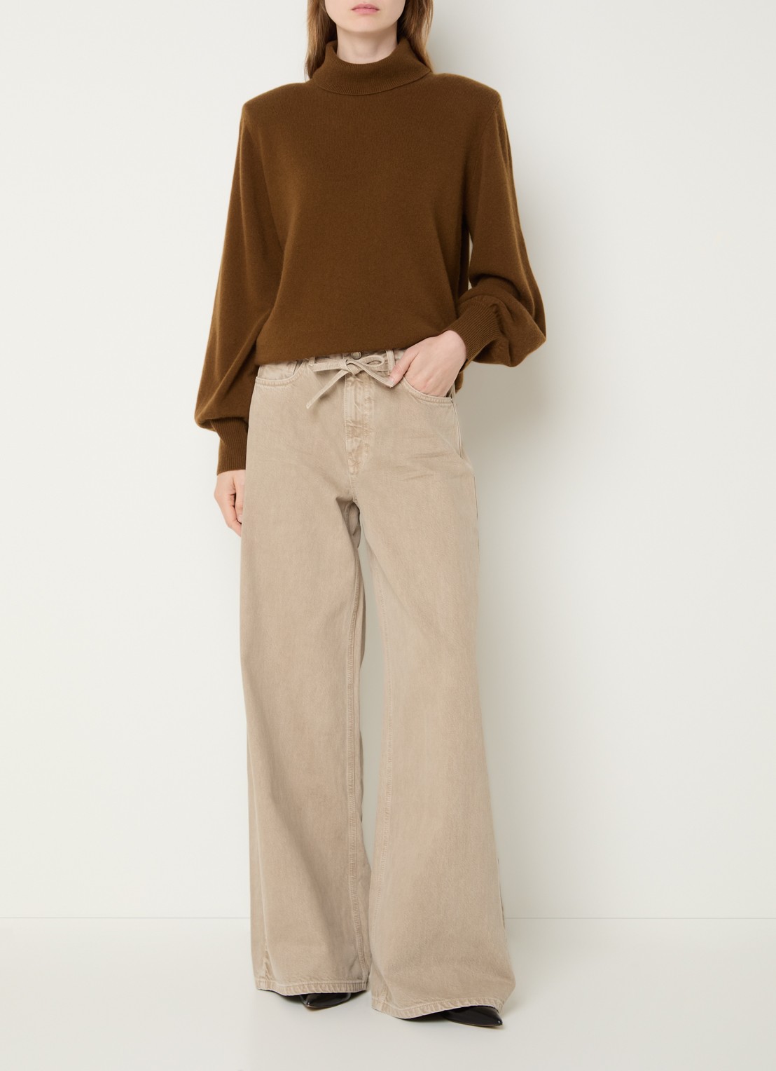 My Essential Wardrobe Karo 175 high waist loose fit jeans met gekleurde wassing - voorkant 3 beige