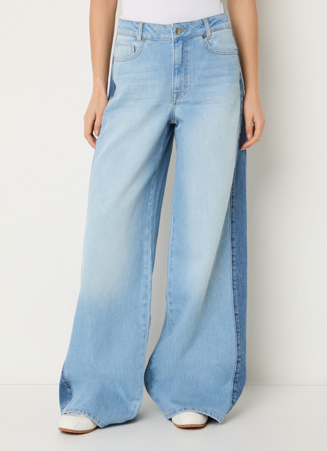 My Essential Wardrobe Lise high waist wide leg jeans met lichte wassing - detail indigo