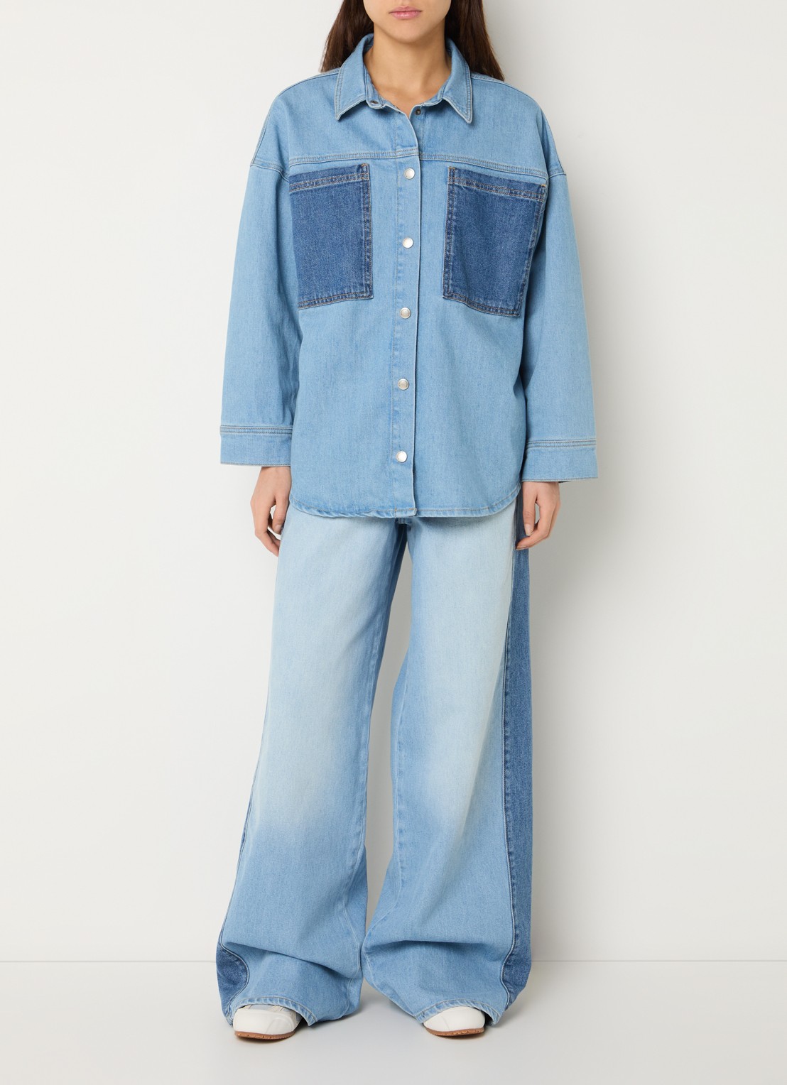 My Essential Wardrobe Lise high waist wide leg jeans met lichte wassing - voorkant 5 indigo