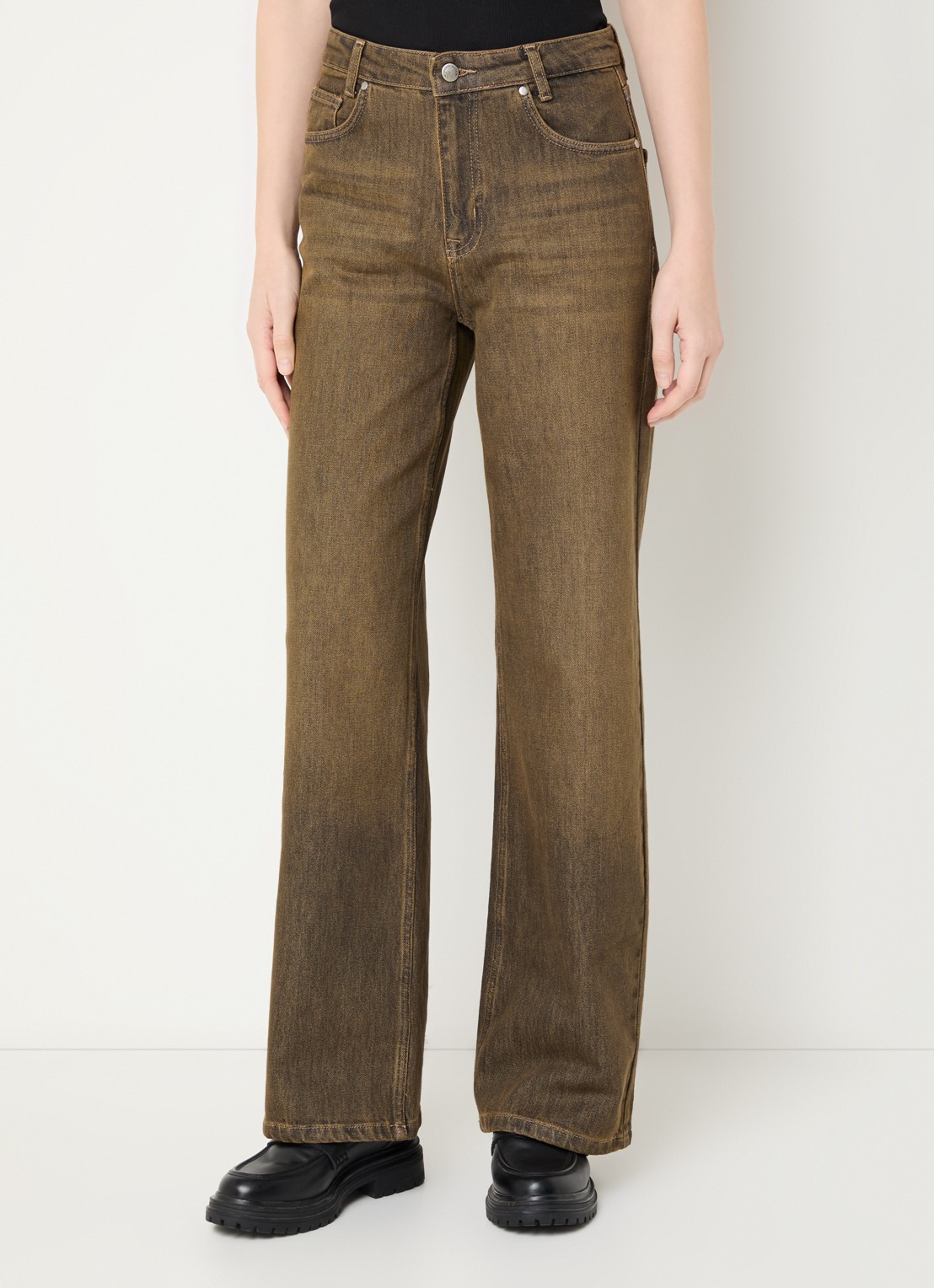 My Essential Wardrobe Louis high waist wide leg jeans met gekleurde wassing - detail orange