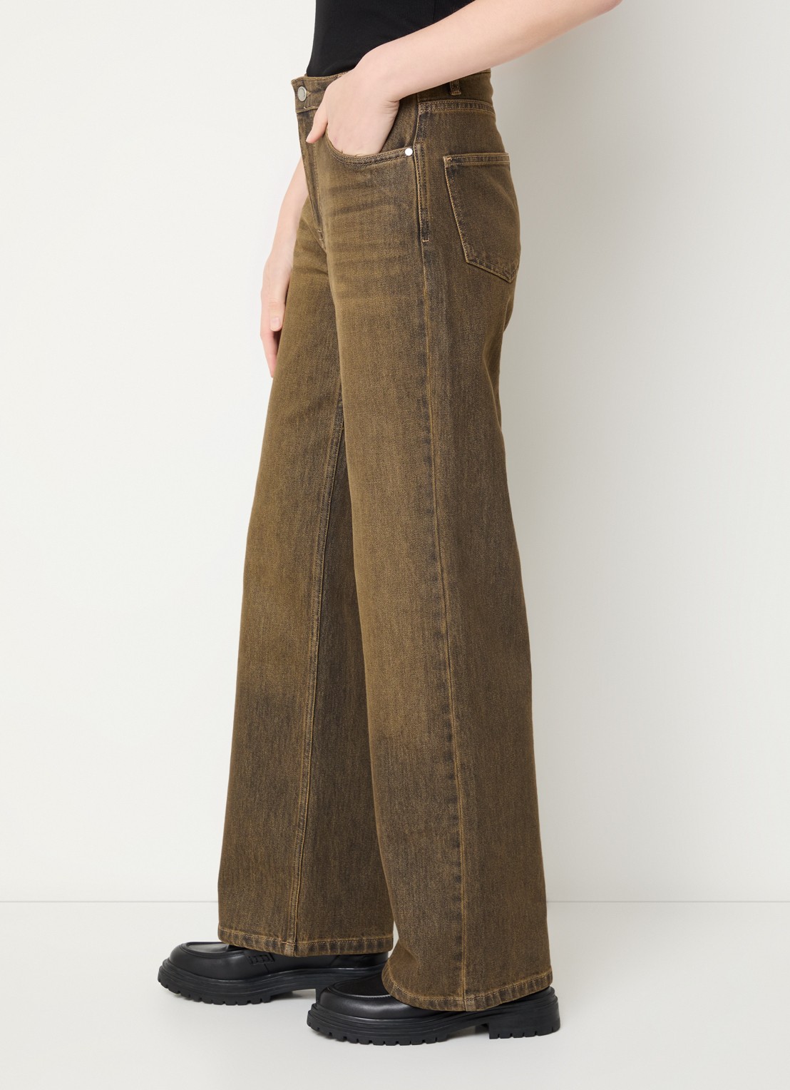 My Essential Wardrobe Louis high waist wide leg jeans met gekleurde wassing - detail 2 orange