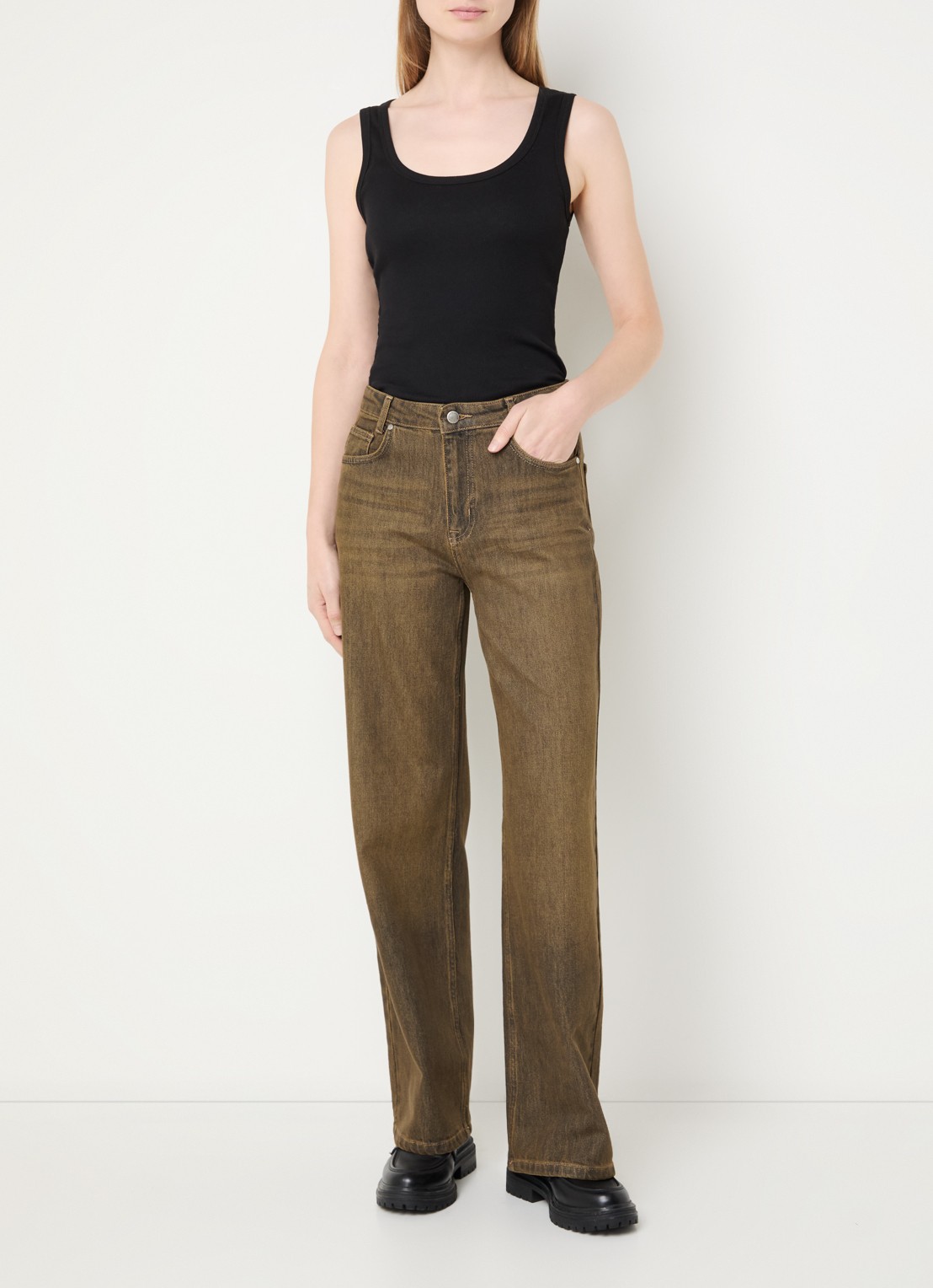 My Essential Wardrobe Louis high waist wide leg jeans met gekleurde wassing - voorkant 5 orange