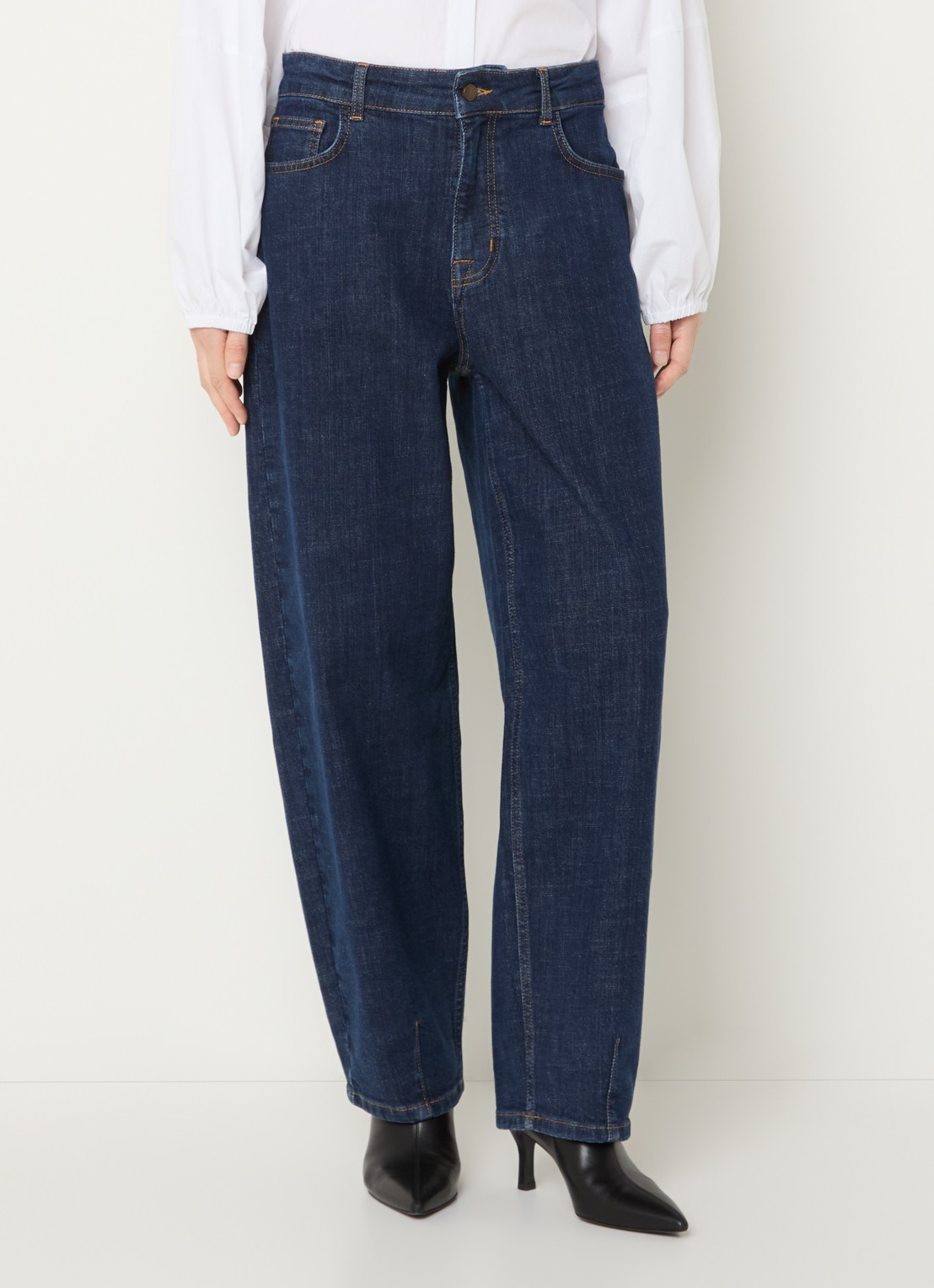 My Essential Wardrobe Lucy 187 high waist loose fit jeans met donkere wassing - detail indigo