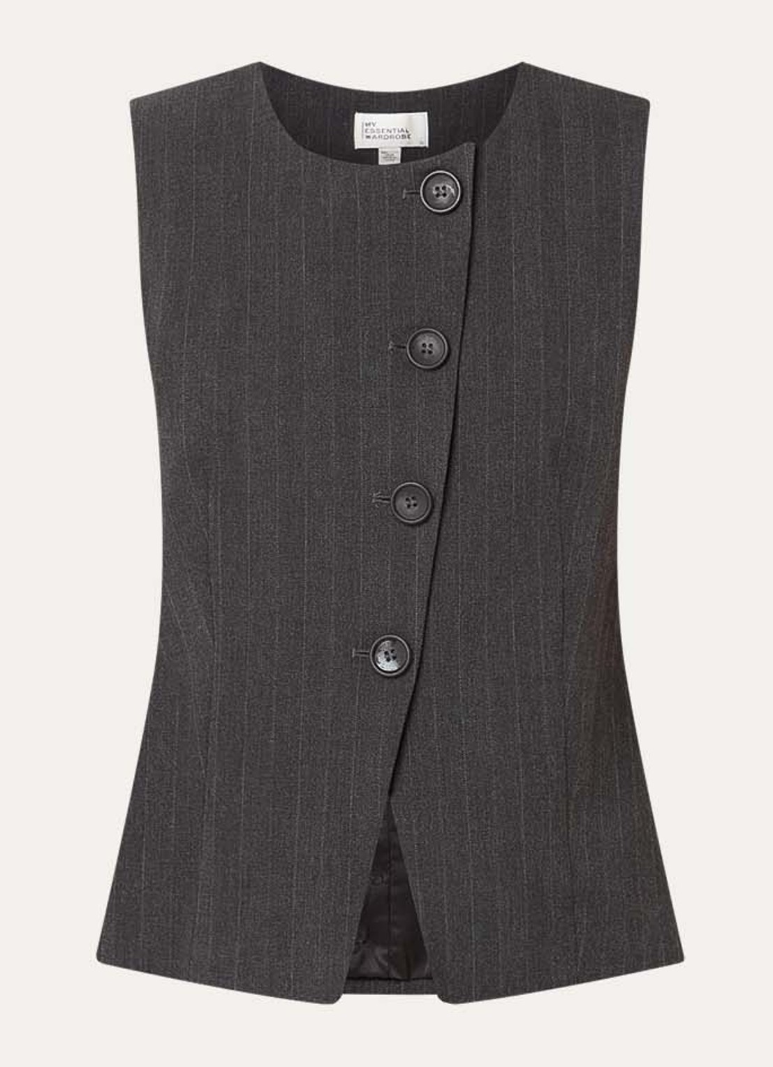 My Essential Wardrobe Luna gilet met krijtstreep en asymmetrisch detail - voorkant donkergrijs