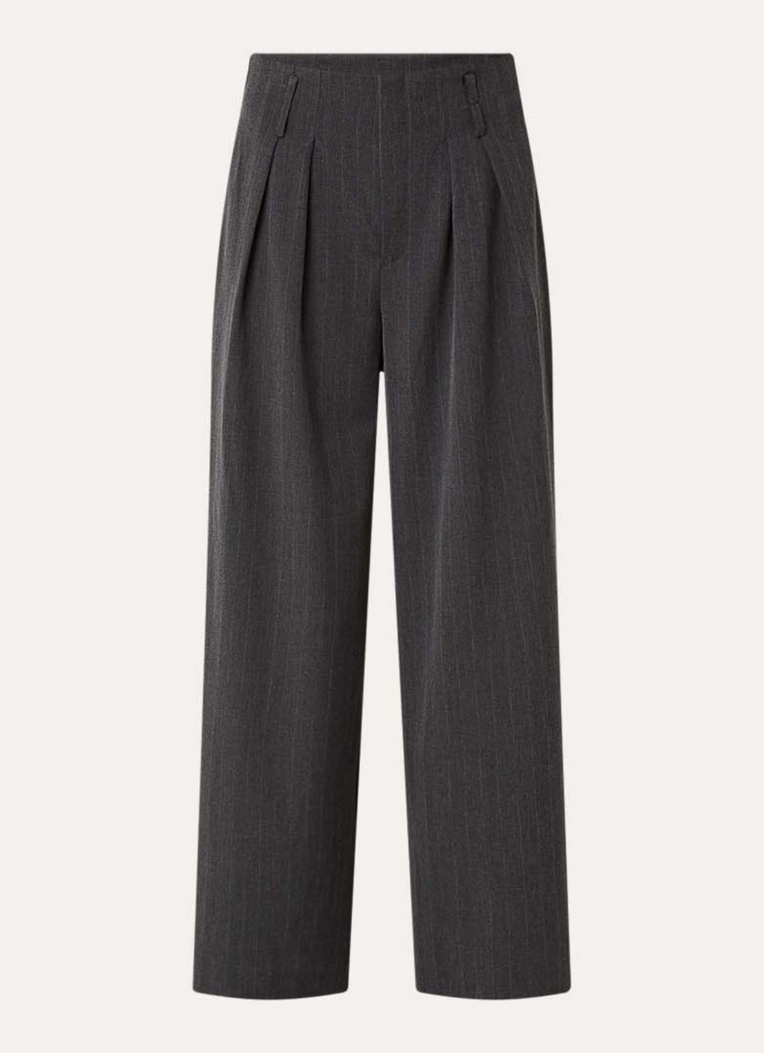 My Essential Wardrobe Luna high waist wide fit pantalon met krijtstreep - voorkant 3 donkergrijs