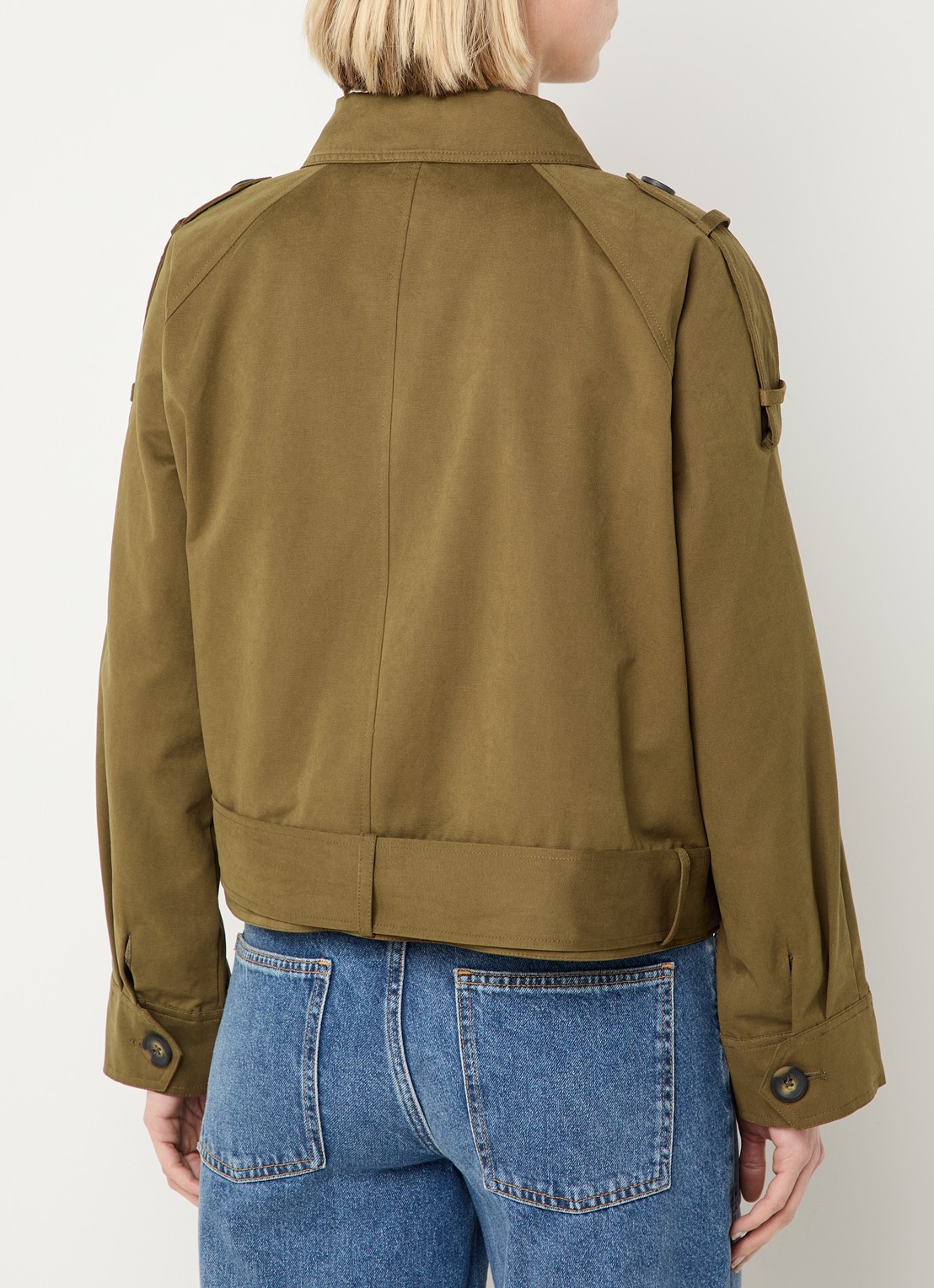 My Essential Wardrobe Lyon trenchcoat met ceintuur en klepzakken  - achterkant legergroen