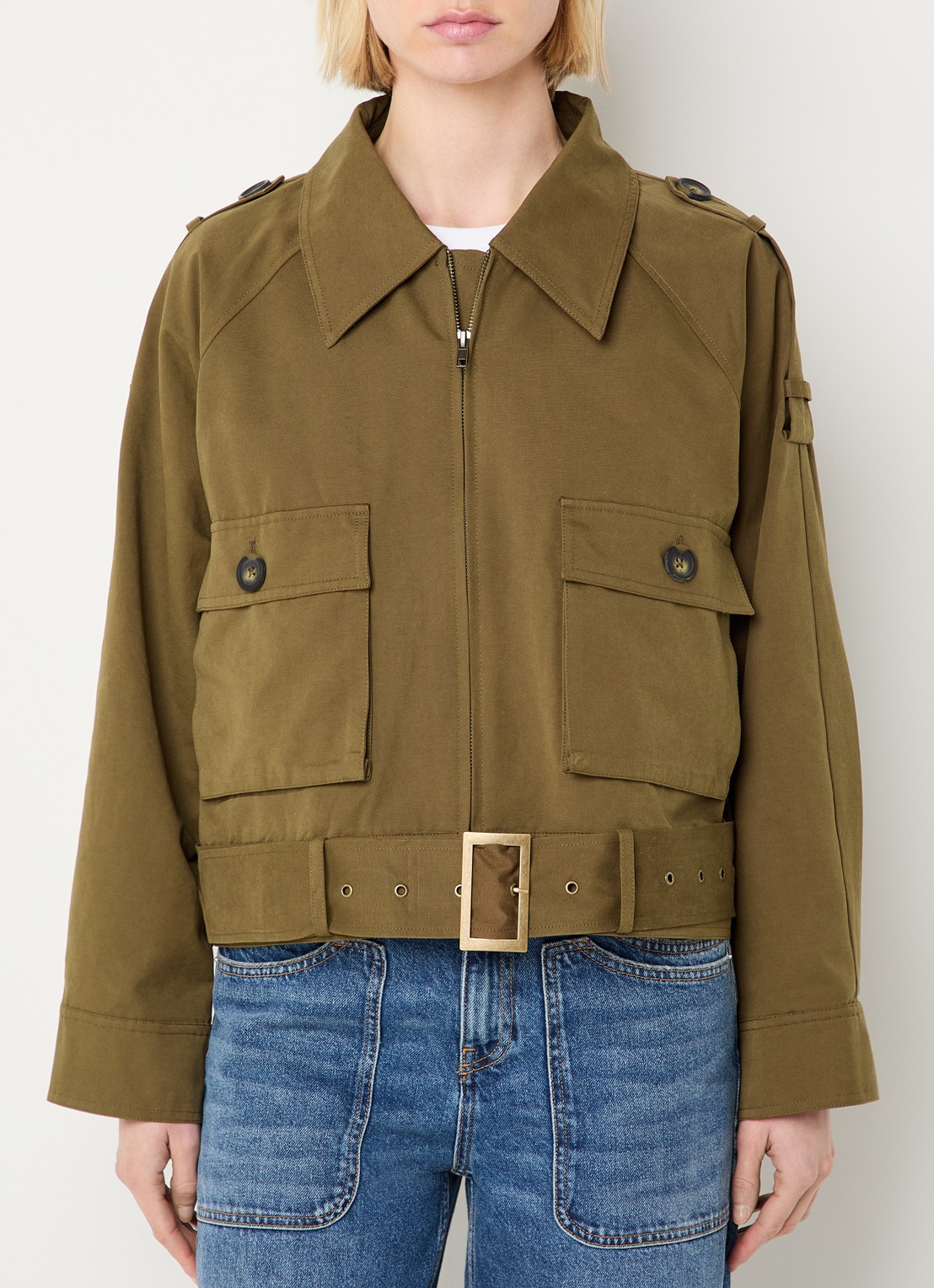 My Essential Wardrobe Lyon trenchcoat met ceintuur en klepzakken  - detail 4 legergroen