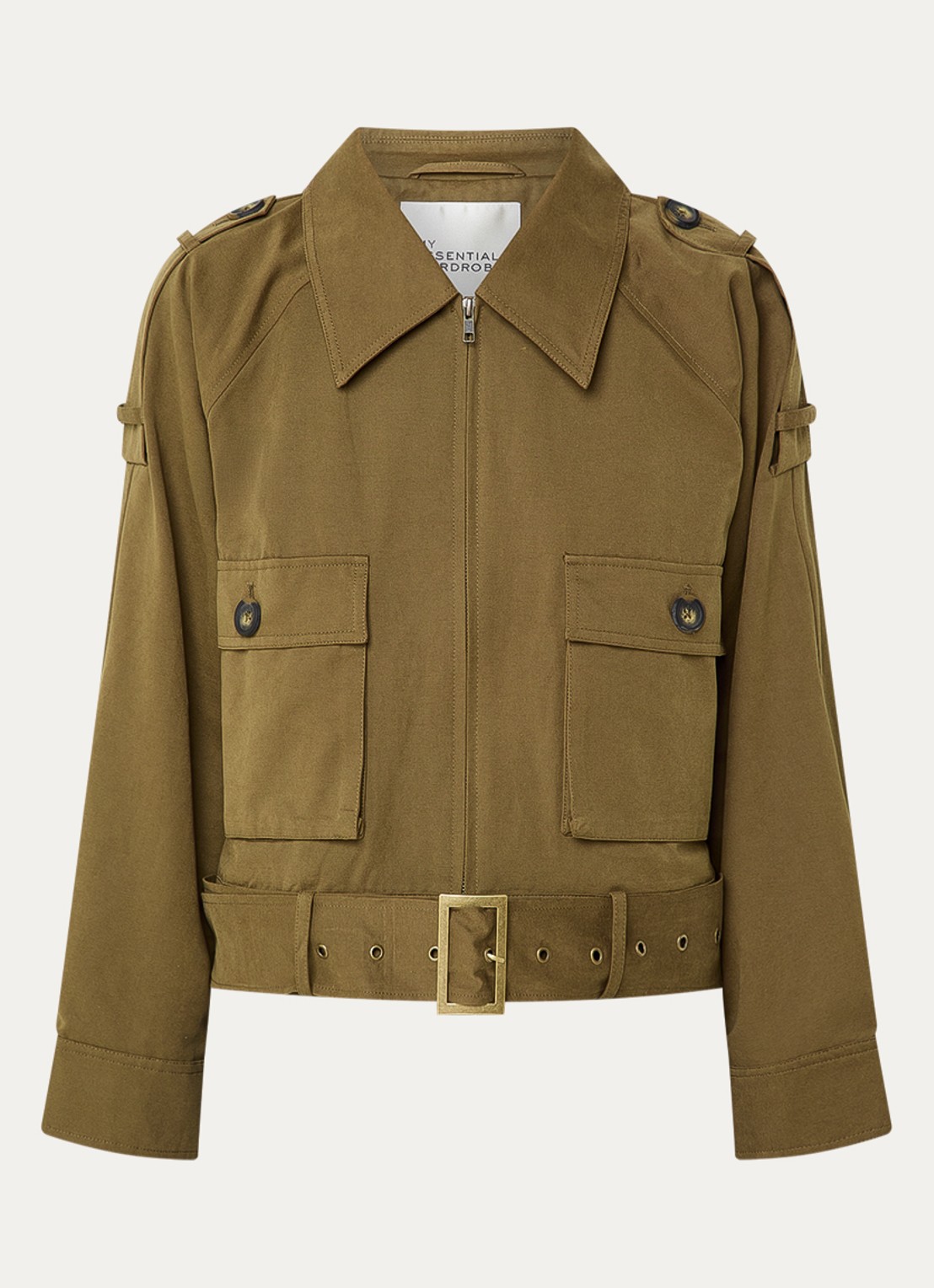 My Essential Wardrobe Lyon trenchcoat met ceintuur en klepzakken  - voorkant 2 legergroen