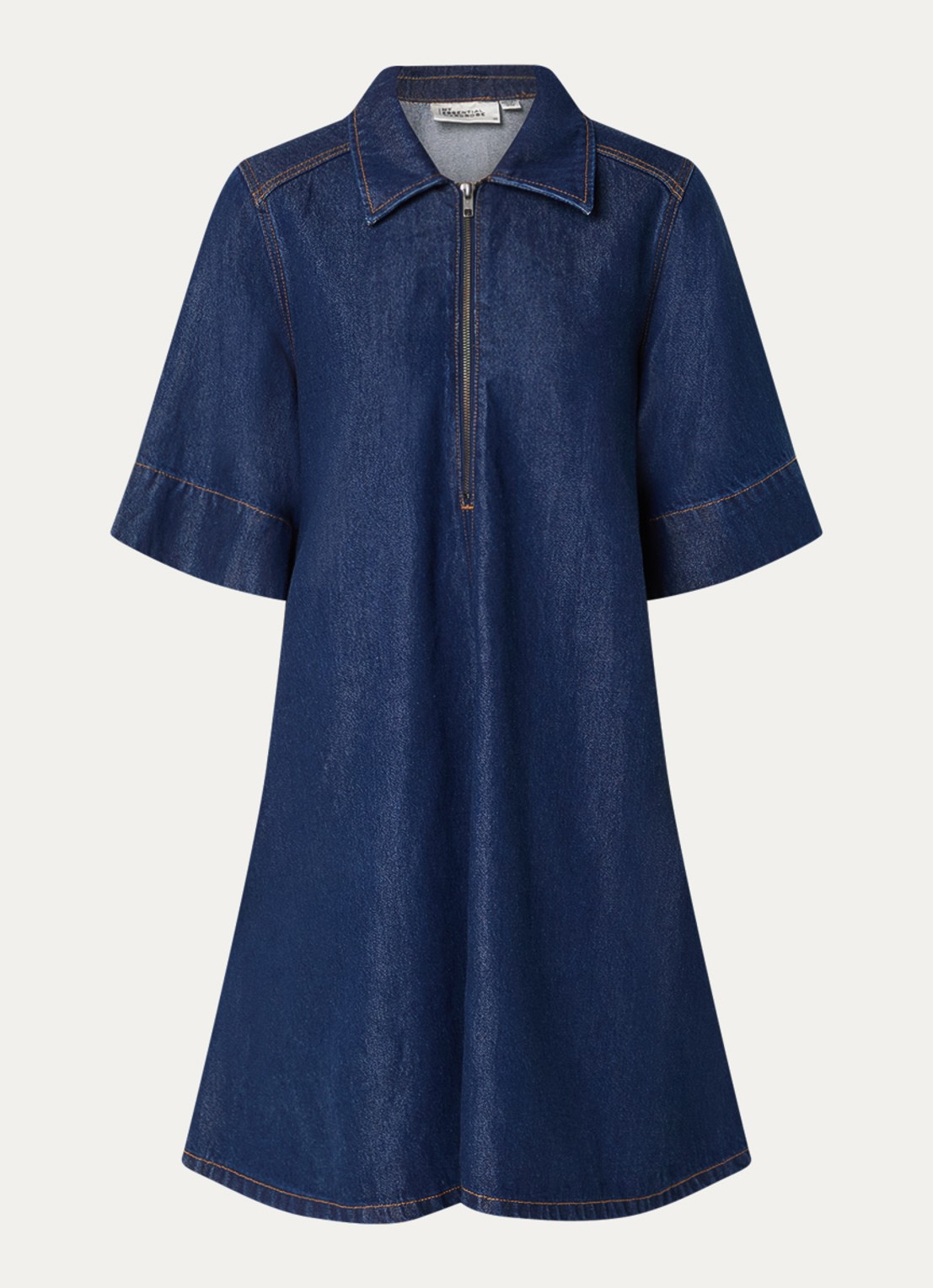 My Essential Wardrobe Malo mini A-lijn denim jurk met steekzakken - voorkant 2 donkerblauw