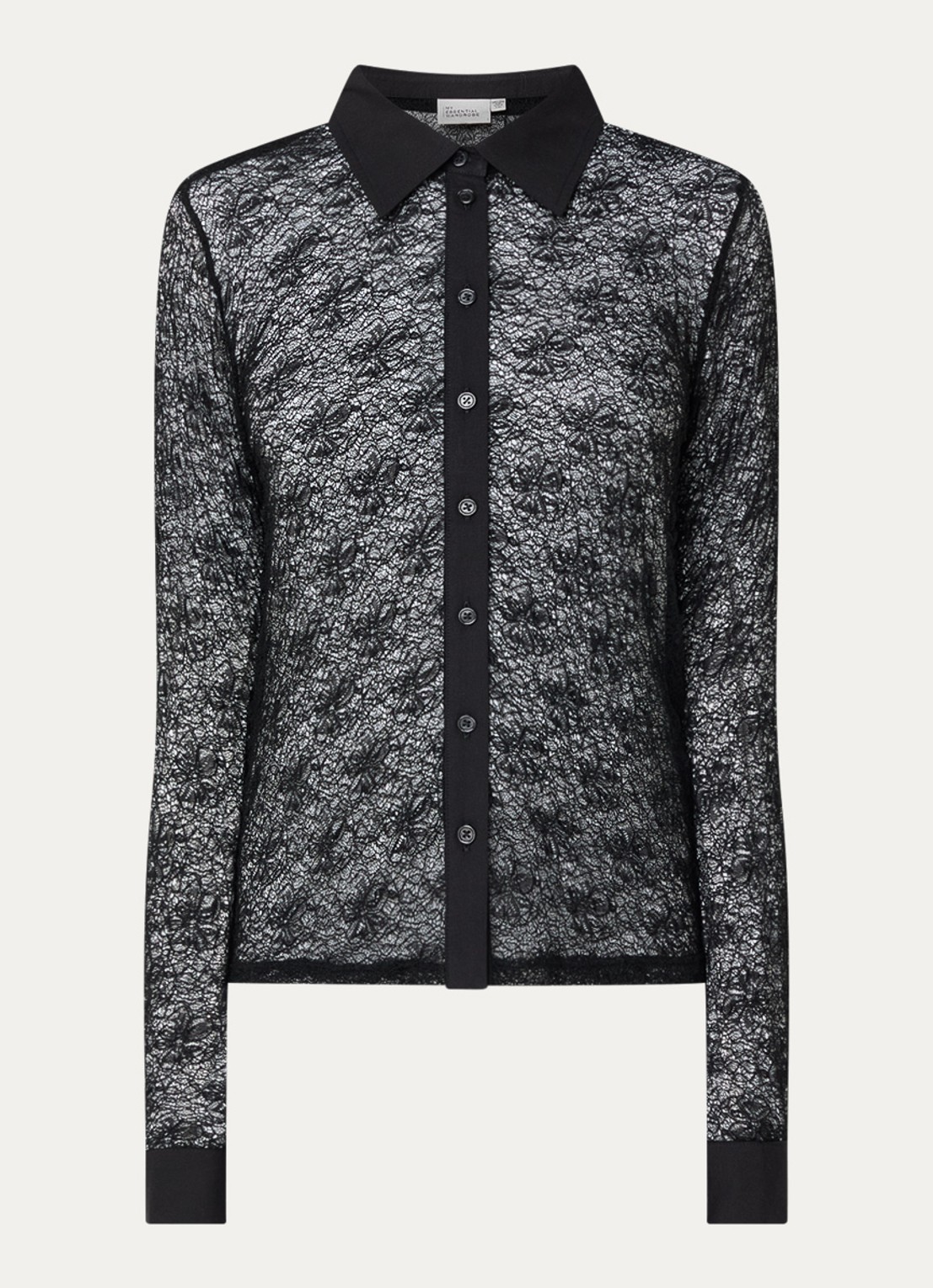 My Essential Wardrobe Rita semi-transparante blouse van kant - voorkant zwart