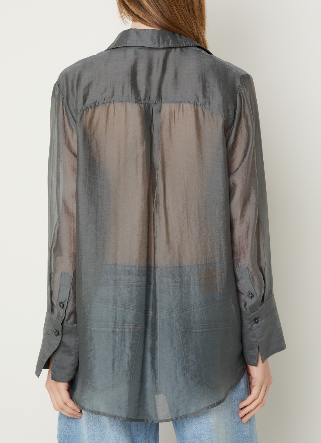 My Essential Wardrobe Smilla semi-transparante blouse met borstzakken - achterkant grijs