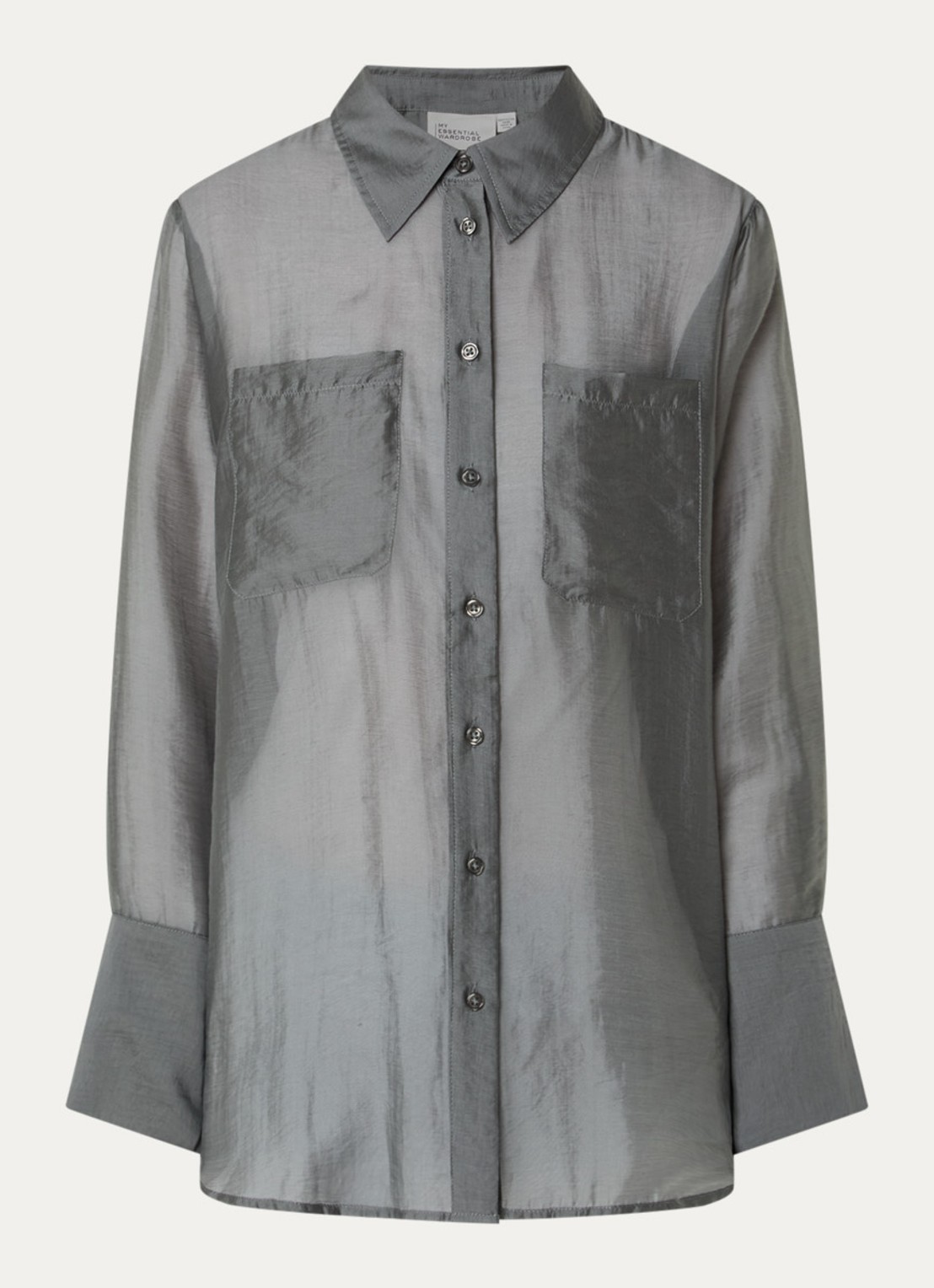 My Essential Wardrobe Smilla semi-transparante blouse met borstzakken - voorkant 3 grijs