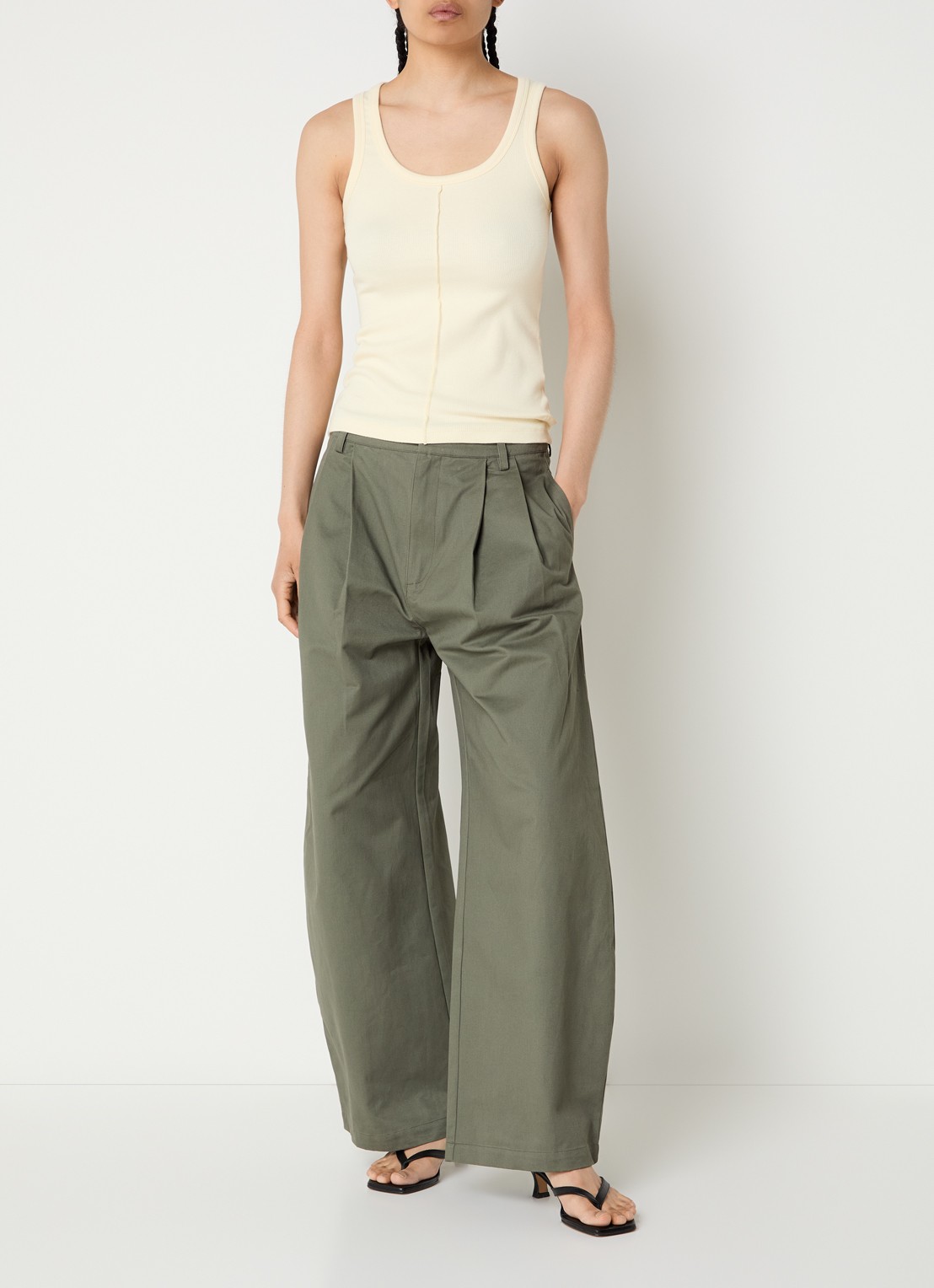 My Essential Wardrobe Tanktop met ribstructuur - voorkant 2 lichtgeel