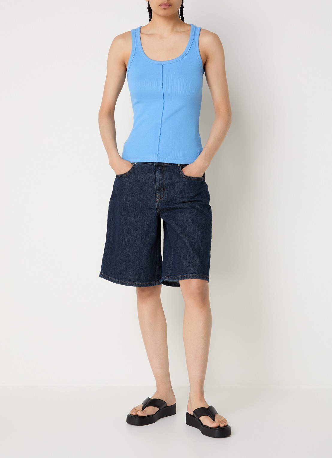 My Essential Wardrobe Tanktop met ribstructuur - voorkant 4 blauw