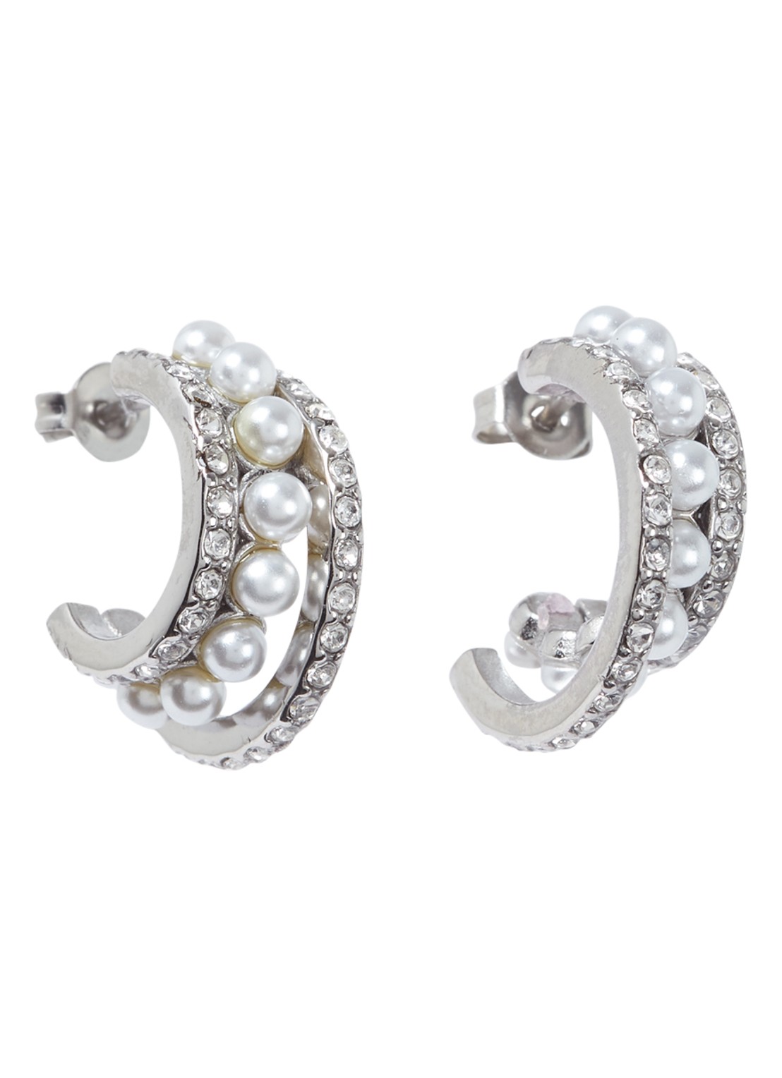 My Jewellery Earring strass/pearls - voorkant zilver