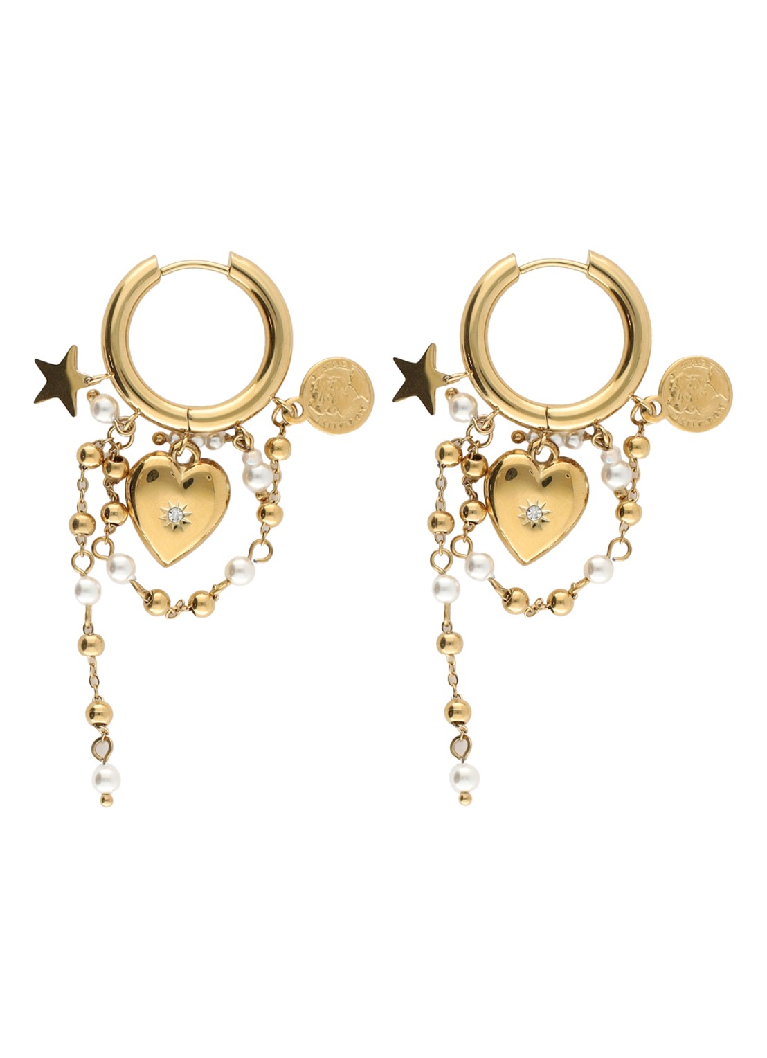 My Jewellery Heart Pearl String oorringen met hangers - voorkant -1200