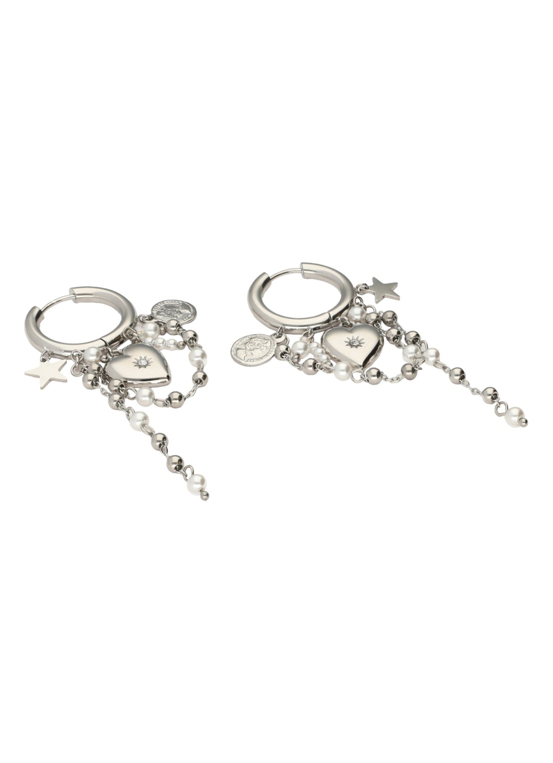 My Jewellery Heart Pearl String oorringen met hangers - detail 4 zilver