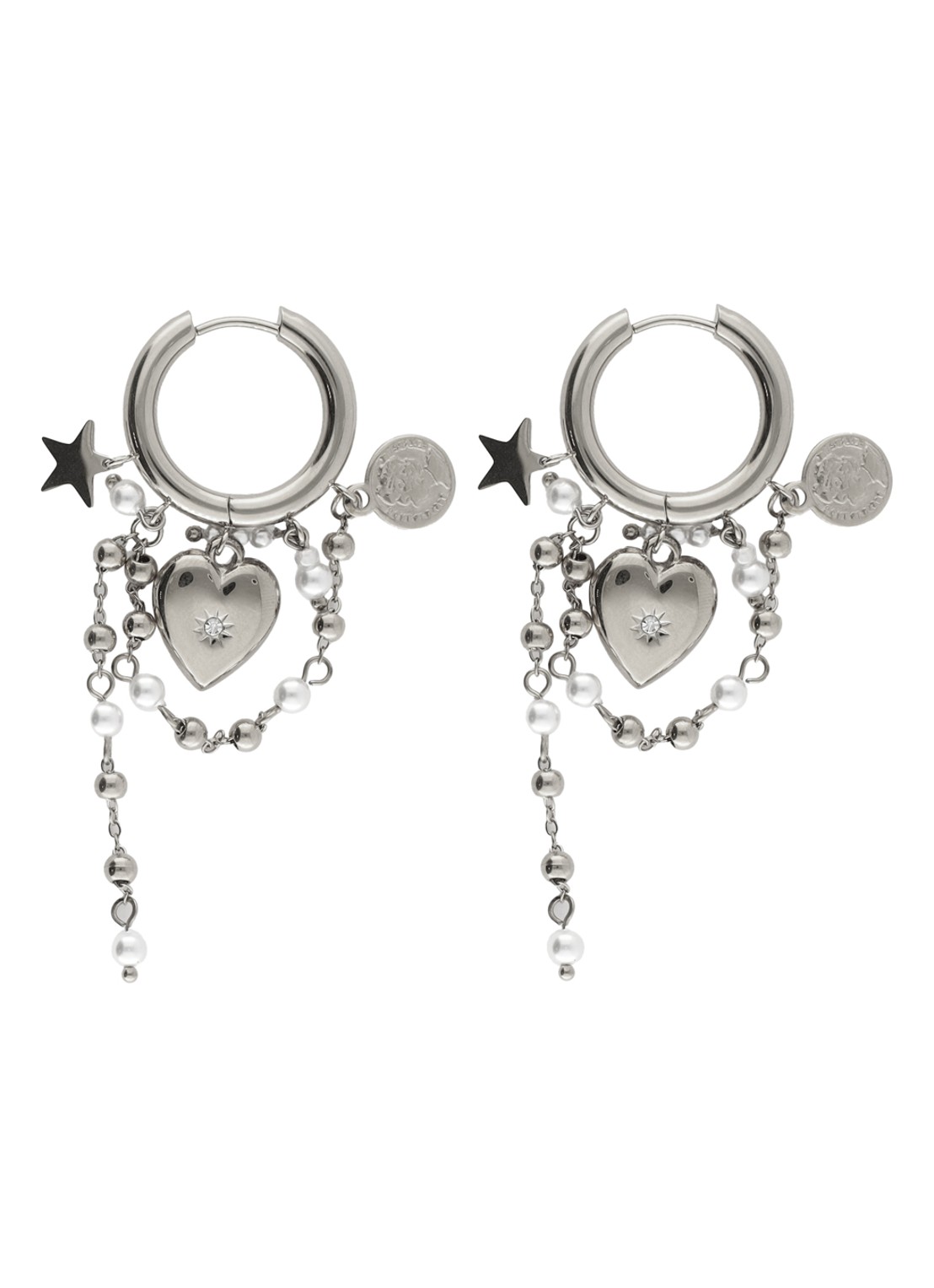 My Jewellery Heart Pearl String oorringen met hangers - voorkant zilver