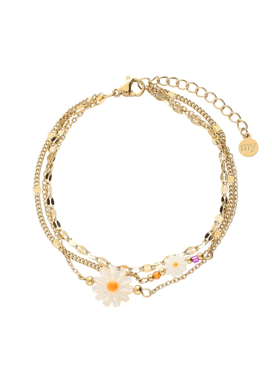 My Jewellery Triple Chain Daisy armband  - voorkant goud