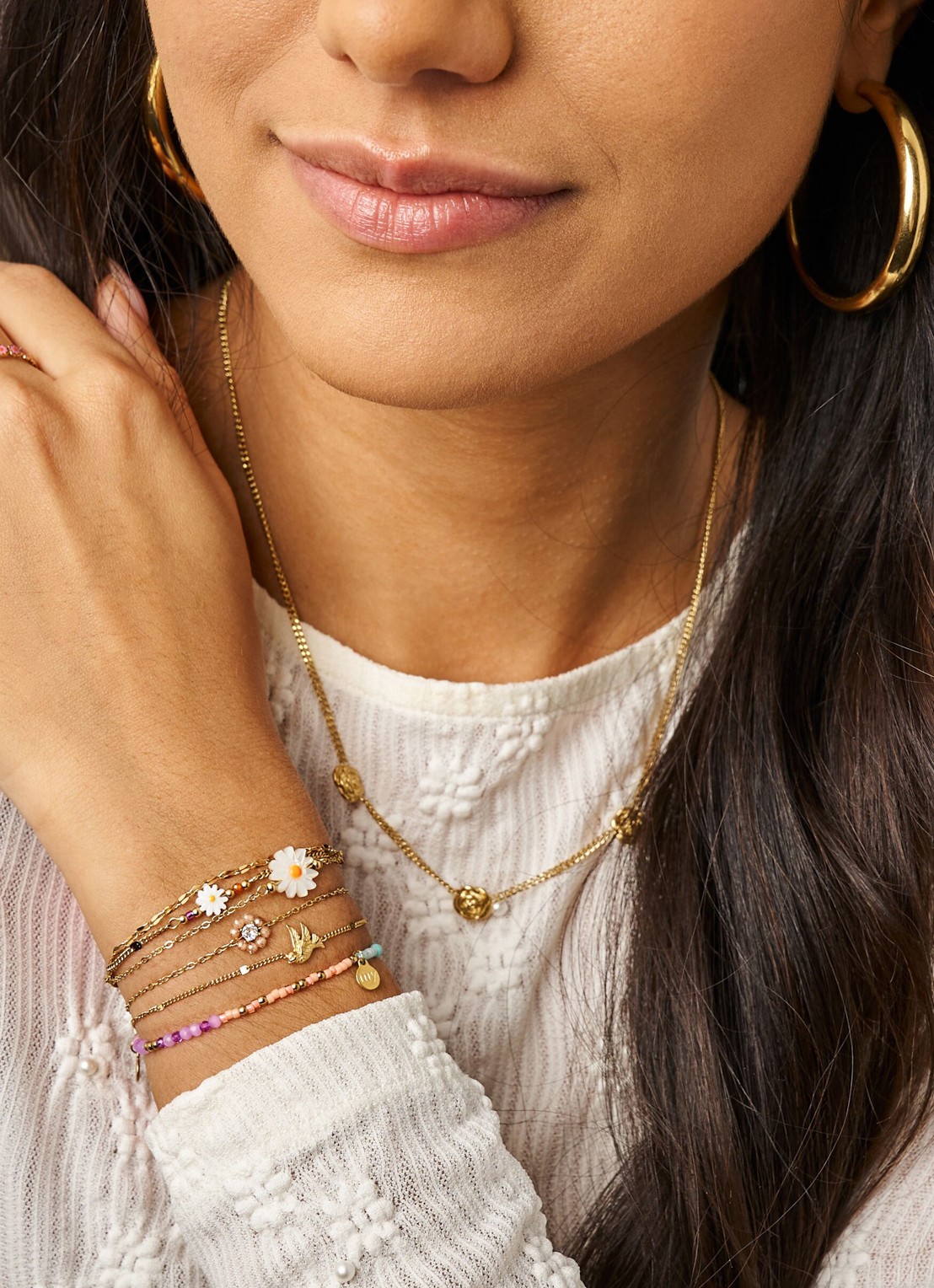 My Jewellery Triple Chain Daisy armband  - voorkant 2 goud