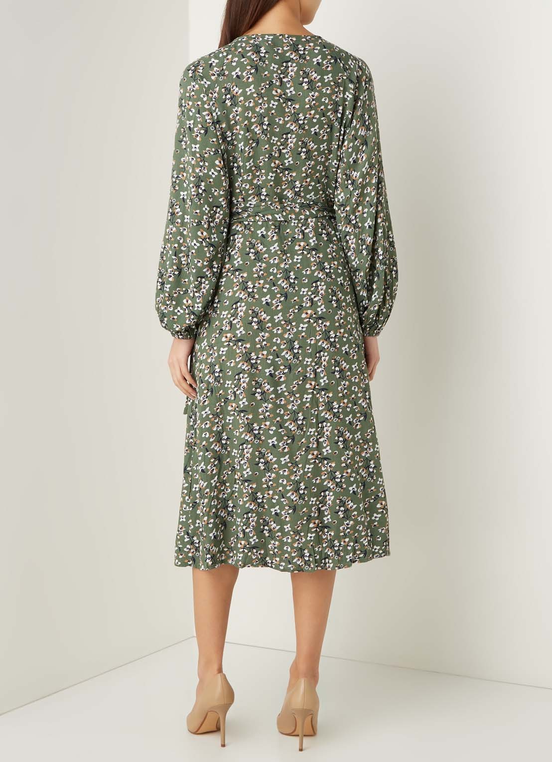 NA-KD Midi wikkeljurk met bloemenprint - achterkant groen